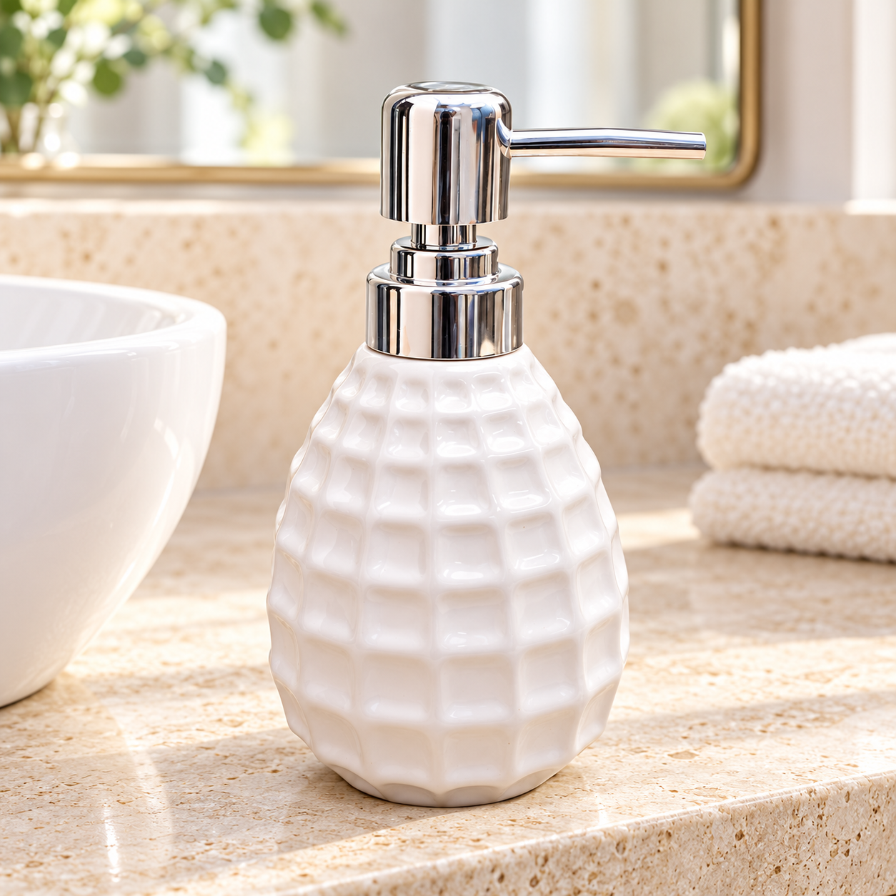 KunhaR Ceramic Liquid Soap Dispenser, 400 Ml, White