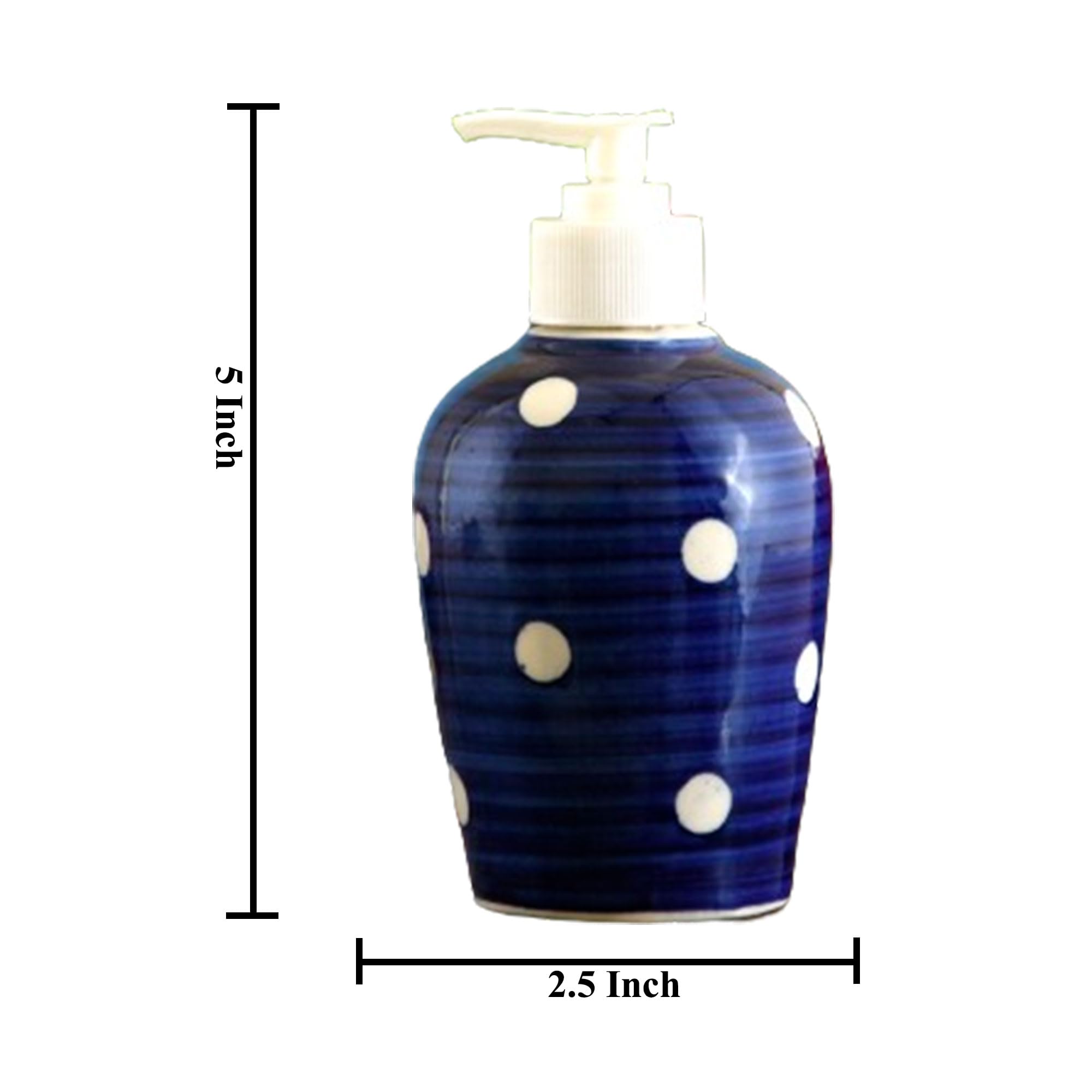 KunhaR Ceramic Long-Lasting Liquid Handwash Soap Dispenser for Bathroom | Handwash Bottle for Kitchen | Soap Dispenser for Wash Basin | Bathroom Accessories | 300 ml, Blue Dot, 2 Pieces - Image 2