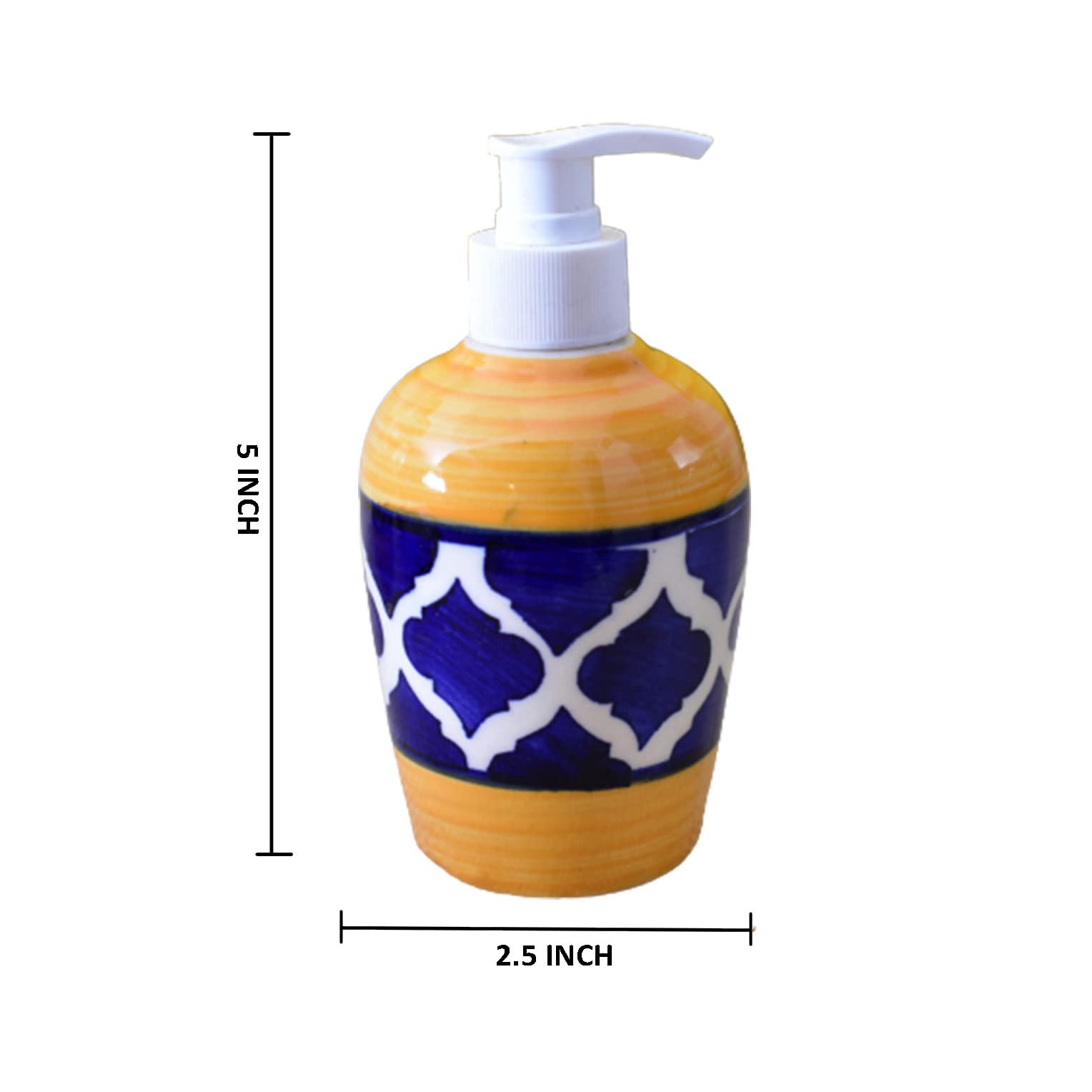 KunhaR Ceramic Liquid Soap Dispenser, 300 Ml, Yellow Blue - Image 2