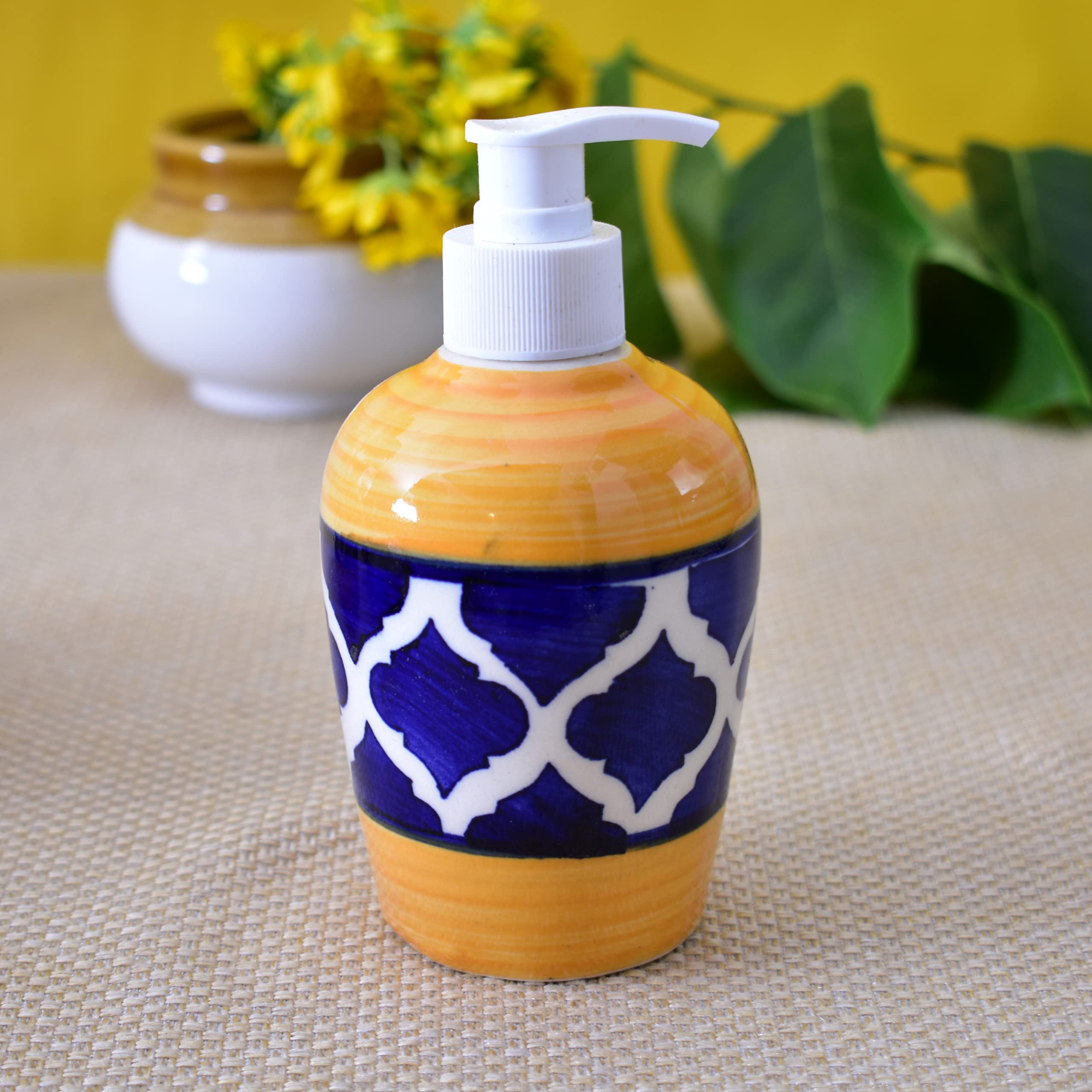 KunhaR Ceramic Liquid Soap Dispenser, 300 Ml, Yellow Blue - Image 3