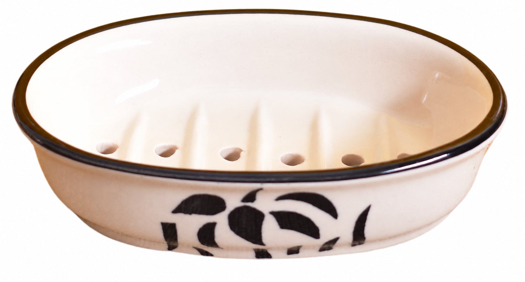 Ceramic soap dish with restored brown rim