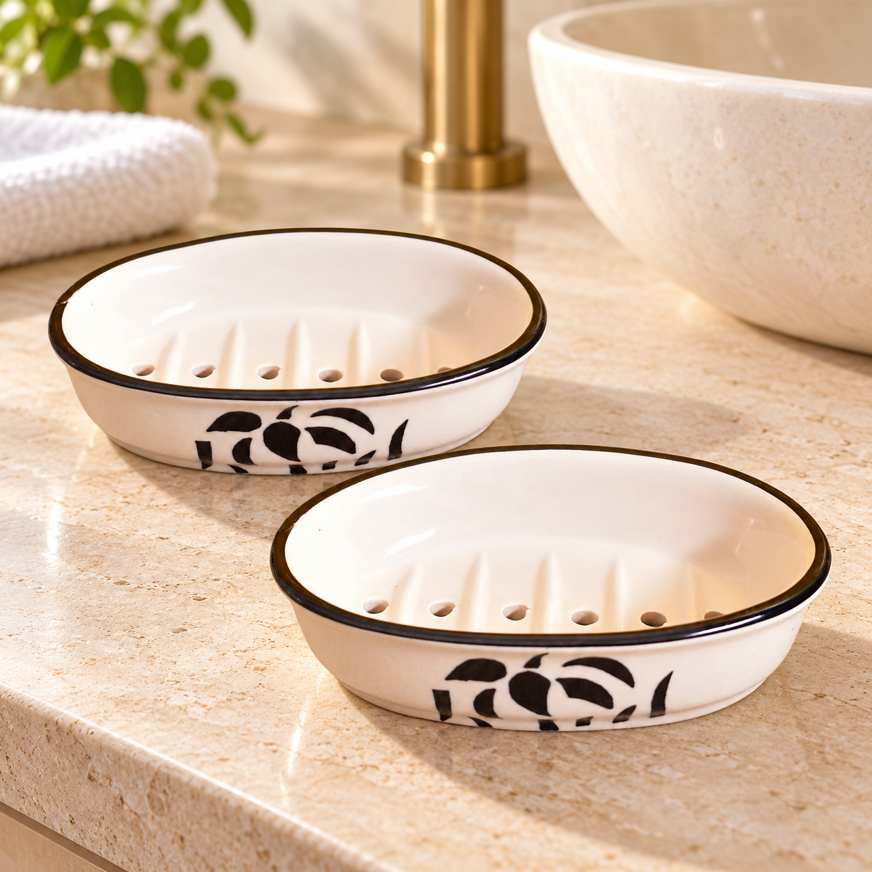 KunhaR Ceramic Soap Dish Holder, Ceramic Soap Dish Tray Holder,2 Pieces, White Tree