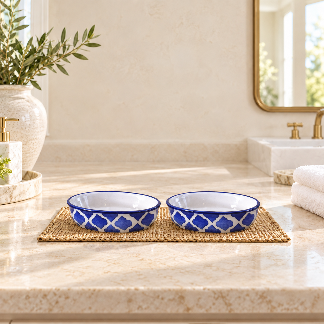 KunhaR Ceramic Soap Dish Holder, Ceramic Soap Dish Tray Holder,2 Pieces, Blue Chidi
