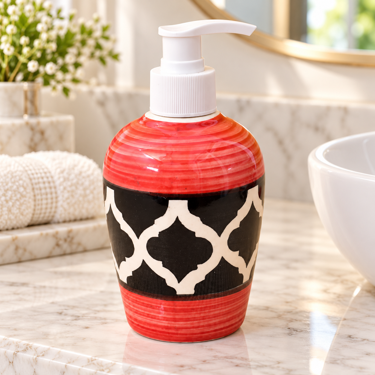 KunhaR Ceramic Liquid Soap Dispenser, 300 Ml, Red Black