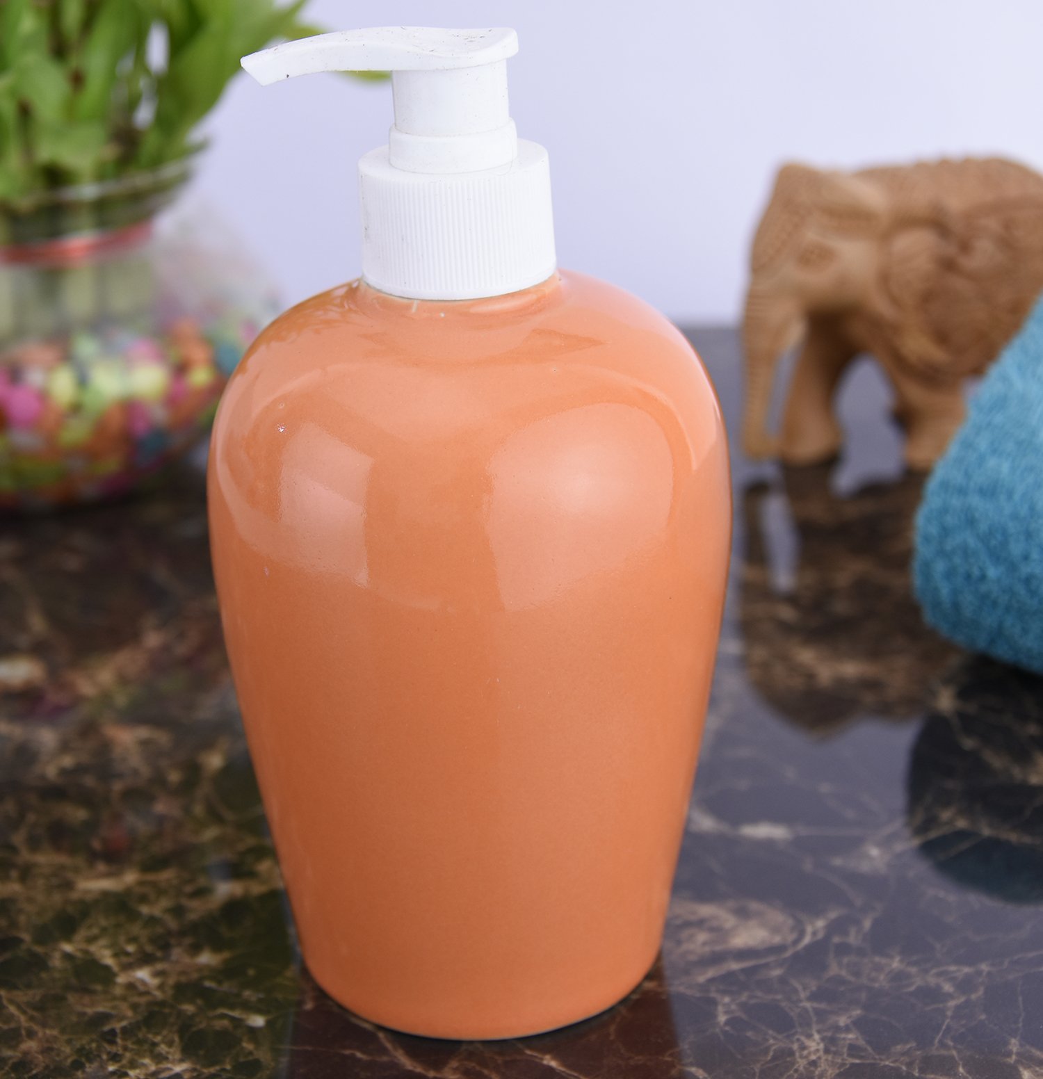 KunhaR Ceramic Long-Lasting Liquid Handwash Soap Dispenser for Bathroom | Handwash Bottle for Kitchen | Soap Dispenser for Wash Basin | Bathroom Accessories - Terracotta, 450ml