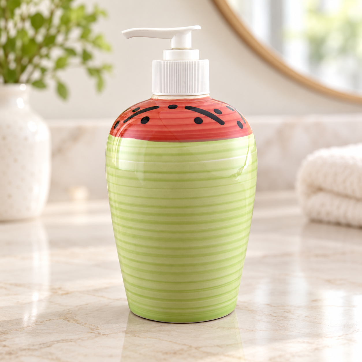 KunhaR Ceramic Long-Lasting Liquid Handwash Soap Dispenser for Bathroom | Handwash Bottle for Kitchen | Soap Dispenser for Wash Basin | Bathroom Accessories - Green Red, 450ml