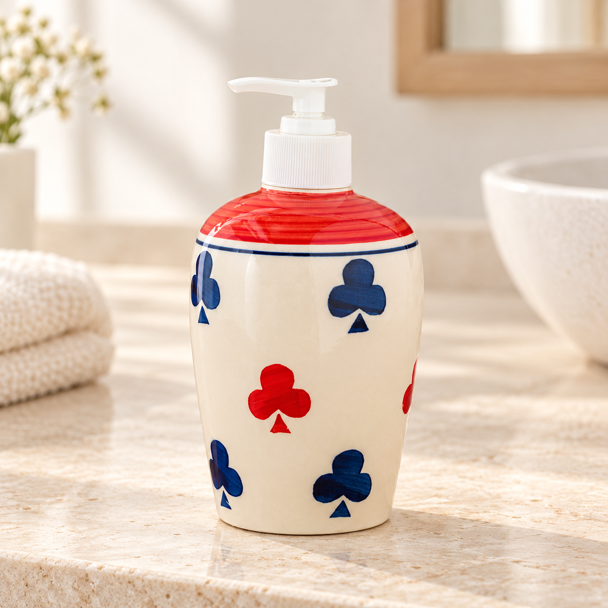 KunhaR Ceramic Long-Lasting Liquid Handwash Soap Dispenser for Bathroom | Handwash Bottle for Kitchen | Soap Dispenser for Wash Basin | Bathroom Accessories - White Chidi, 450ml