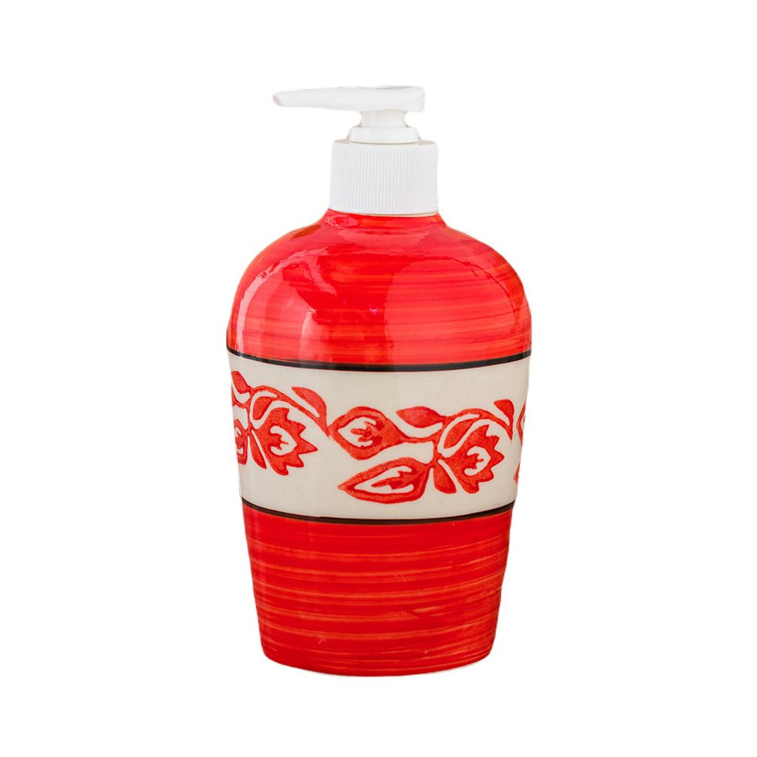 KunhaR Ceramic Long-Lasting Liquid Handwash Soap Dispenser for Bathroom | Handwash Bottle for Kitchen | Soap Dispenser for Wash Basin | Bathroom Accessories - Red Vine, 450ml - Image 3