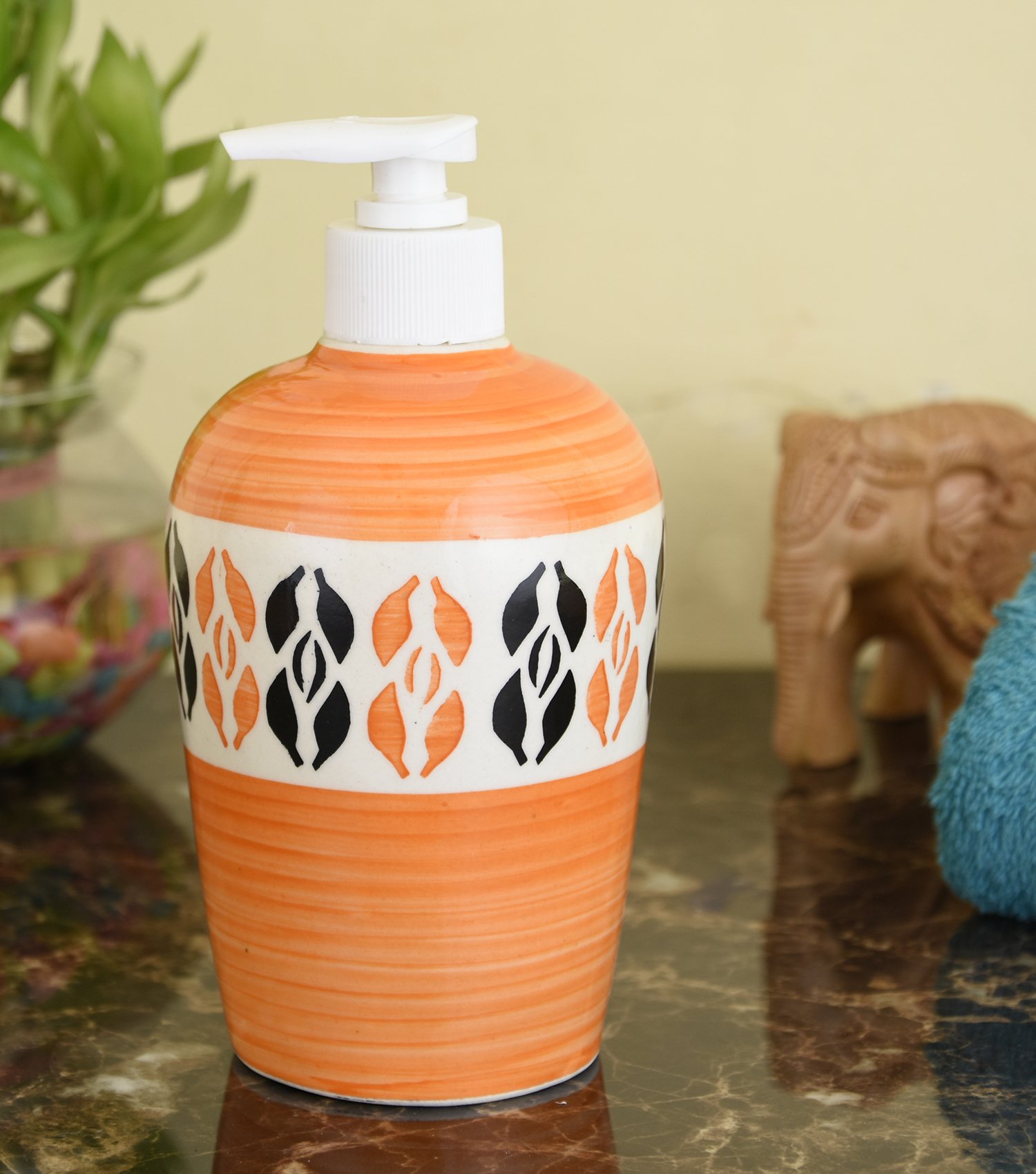 KunhaR Ceramic Liquid Soap Dispenser, Handwash Dispenser - Orange 3, 450ml