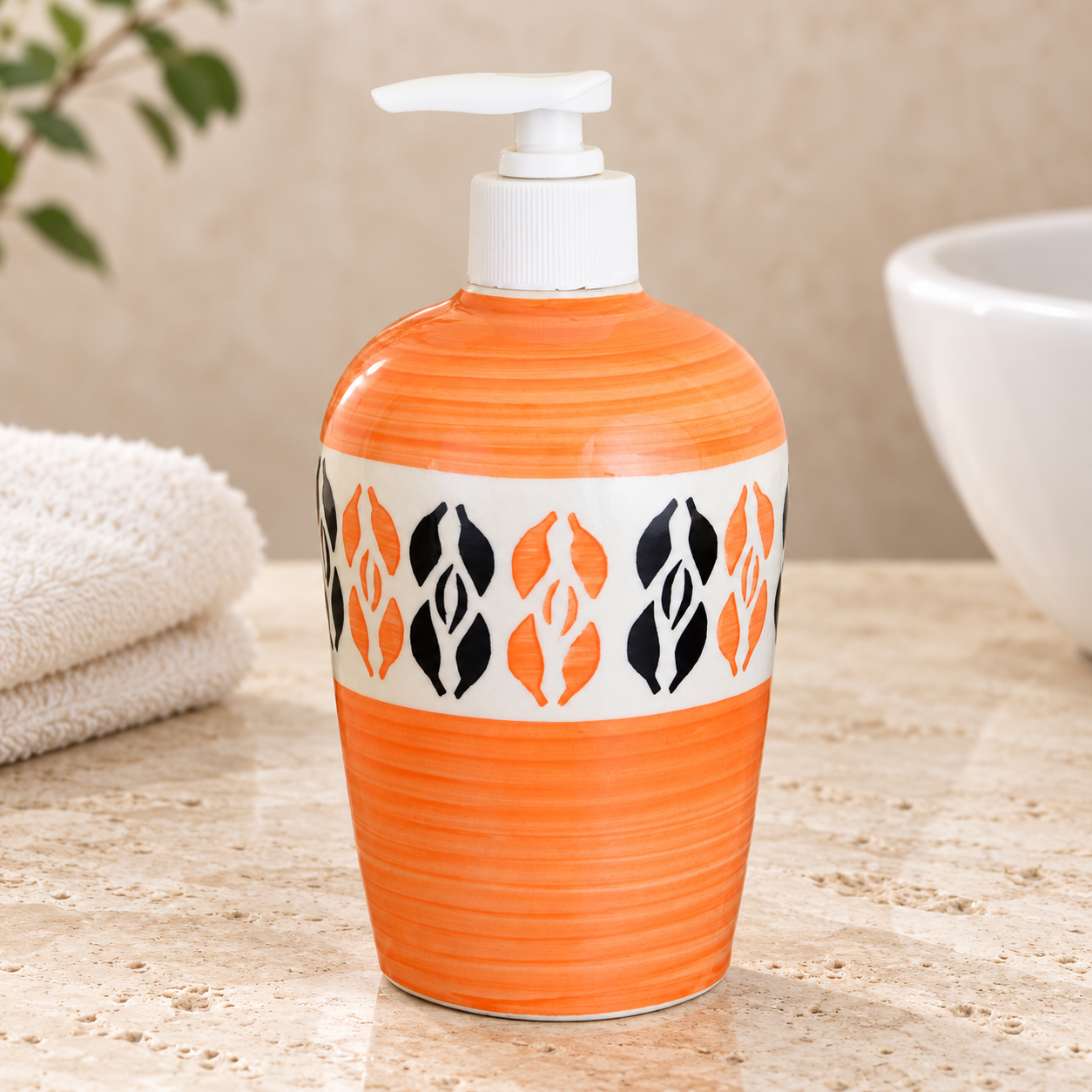 KunhaR Ceramic Liquid Soap Dispenser, Handwash Dispenser - Orange 3, 450ml