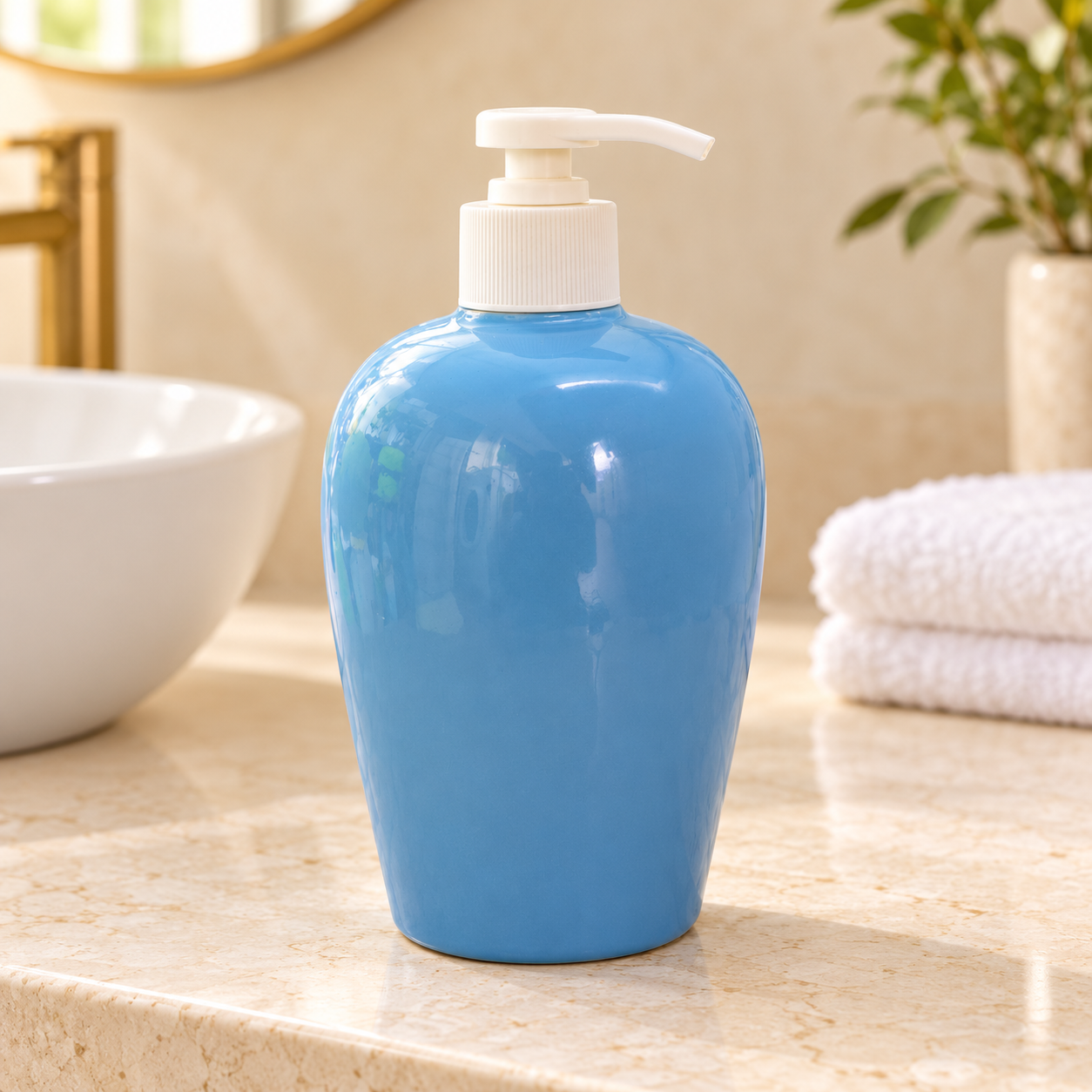 KunhaR Ceramic Long-Lasting Liquid Handwash Soap Dispenser for Bathroom | Handwash Bottle for Kitchen | Soap Dispenser for Wash Basin | Bathroom Accessories | 450 ml, 1 Piece, Wedgewood