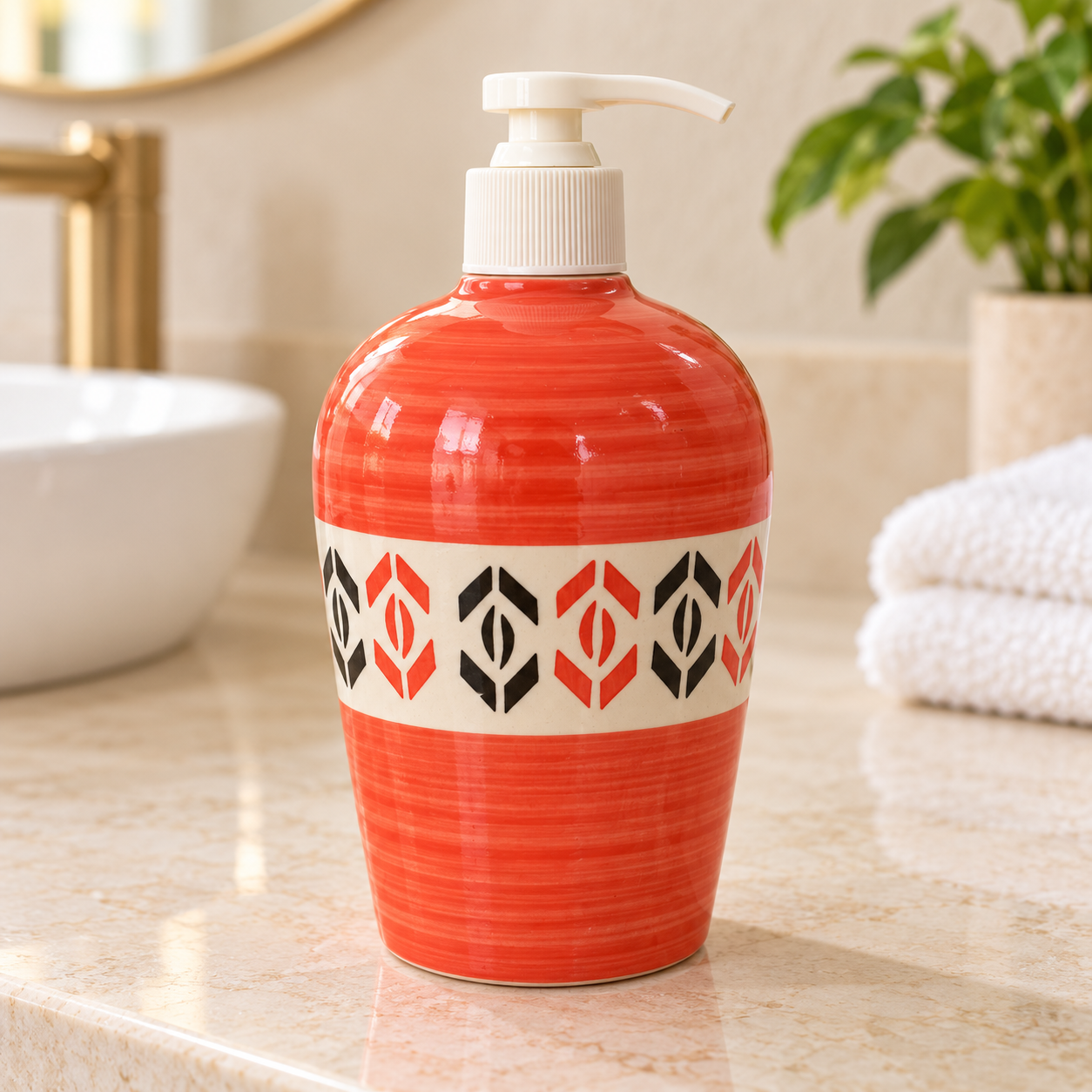 KunhaR Ceramic Long-Lasting Liquid Handwash Soap Dispenser for Bathroom | Handwash Bottle for Kitchen | Soap Dispenser for Wash Basin | Bathroom Accessories | 450 ml, 1 Piece, Jasper