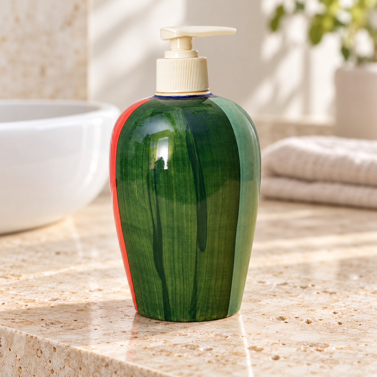 KunhaR Ceramic Long-Lasting Liquid Handwash Soap Dispenser for Bathroom | Handwash Bottle for Kitchen | Soap Dispenser for Wash Basin | Bathroom Accessories | 450 ml, 1 Piece, Finch