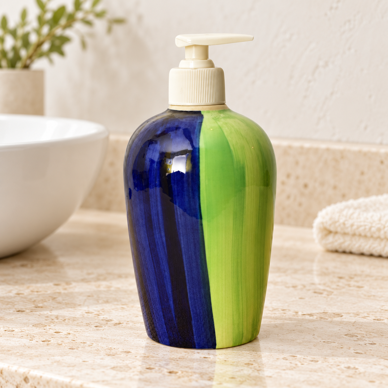 KunhaR Ceramic Liquid Handwash Soap Dispenser 450ML Camo Green – Durable Bathroom Kitchen Wash Basin Bottle 1 Piece