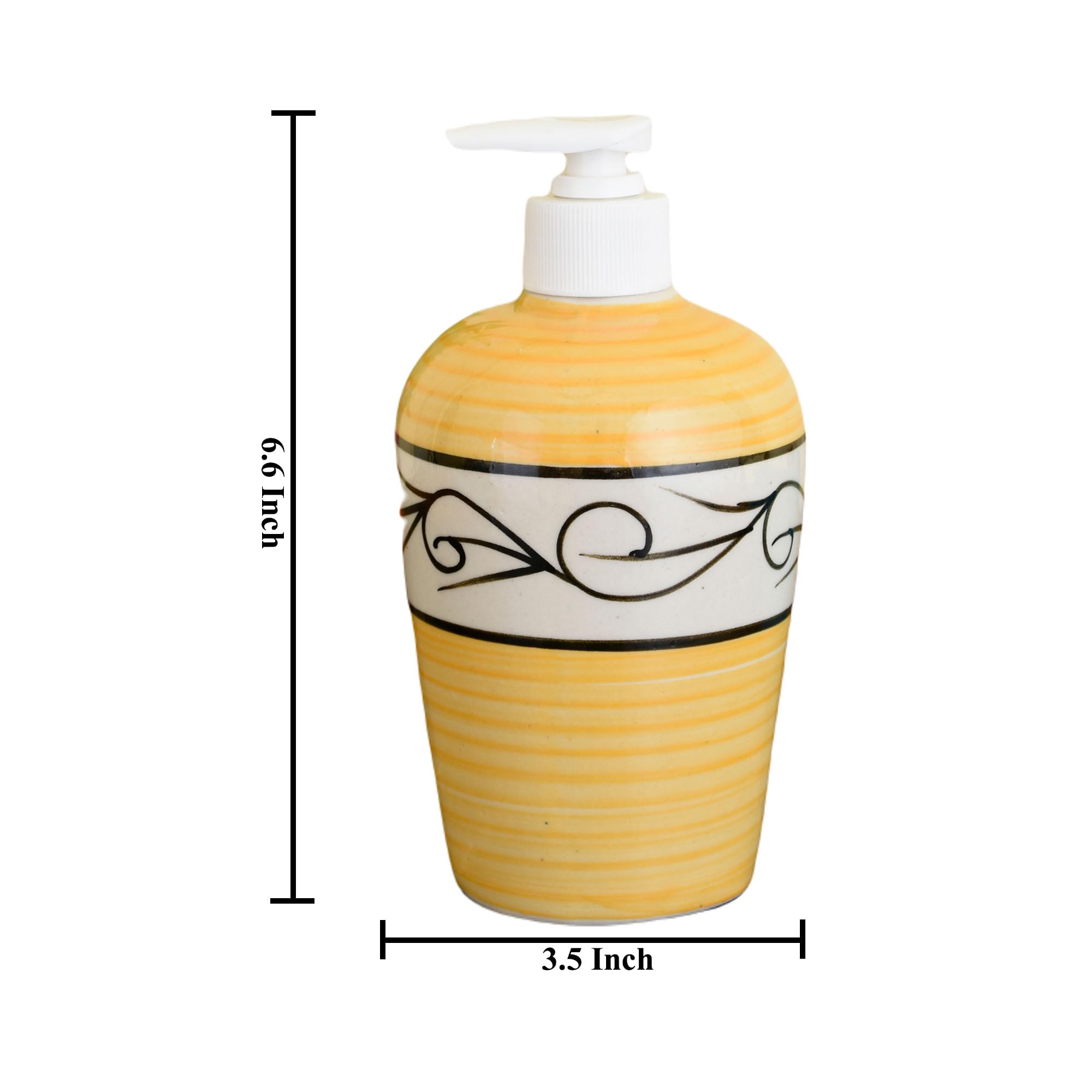 KunhaR Ceramic Liquid Soap Dispenser - Yellow Line, 450ml, 2 Pieces - Image 2