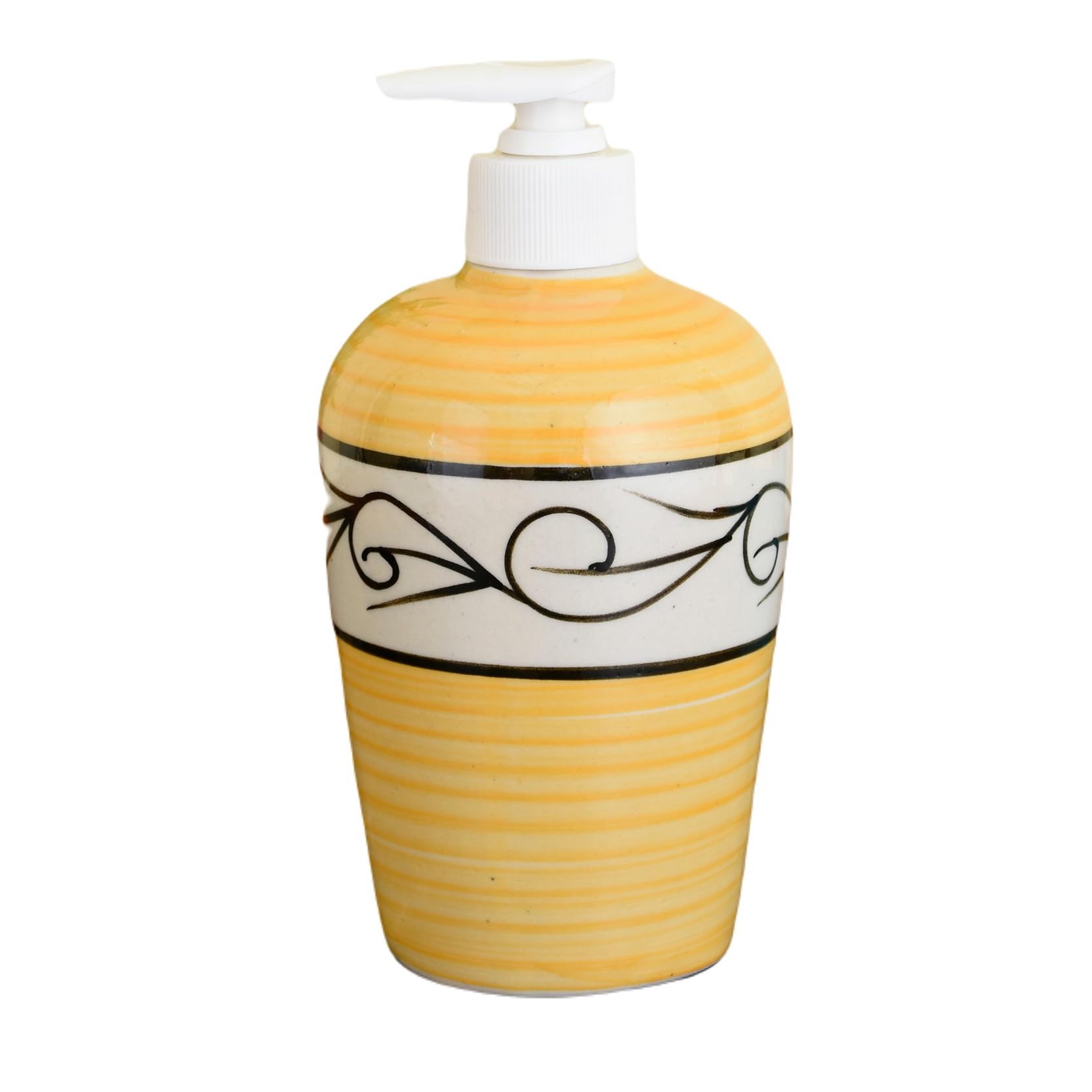 KunhaR Ceramic Liquid Soap Dispenser - Yellow Line, 450ml, 2 Pieces - Image 3
