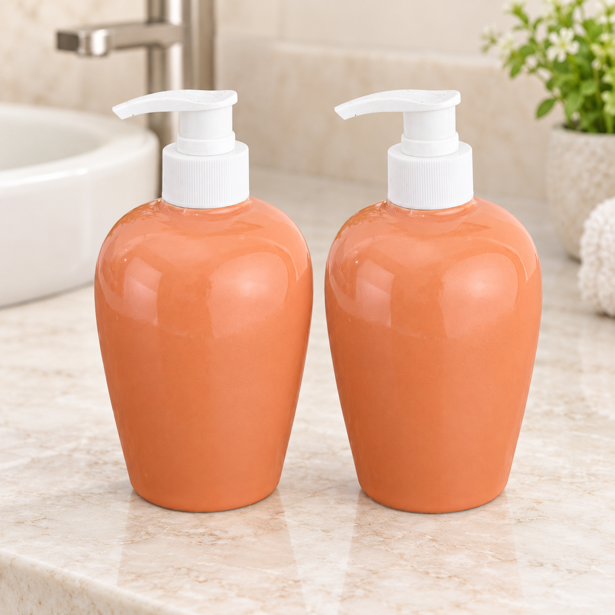 KunhaR Ceramic Liquid Soap Dispenser - Terracotta, 450ml, 2 Pieces
