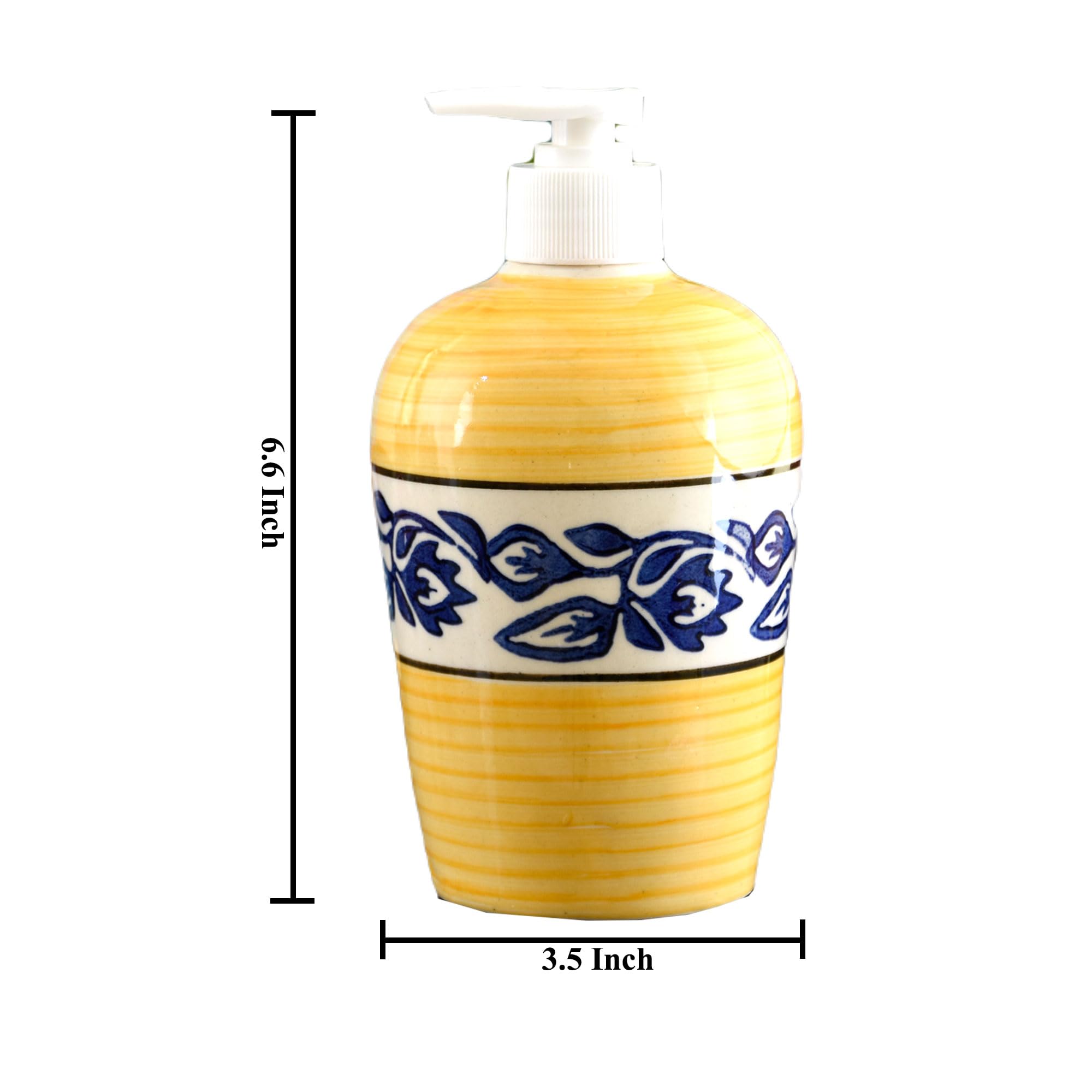 KunhaR Ceramic Liquid Soap Dispenser - Yellow Blue Vine, 450ml, 2 Pieces - Image 2
