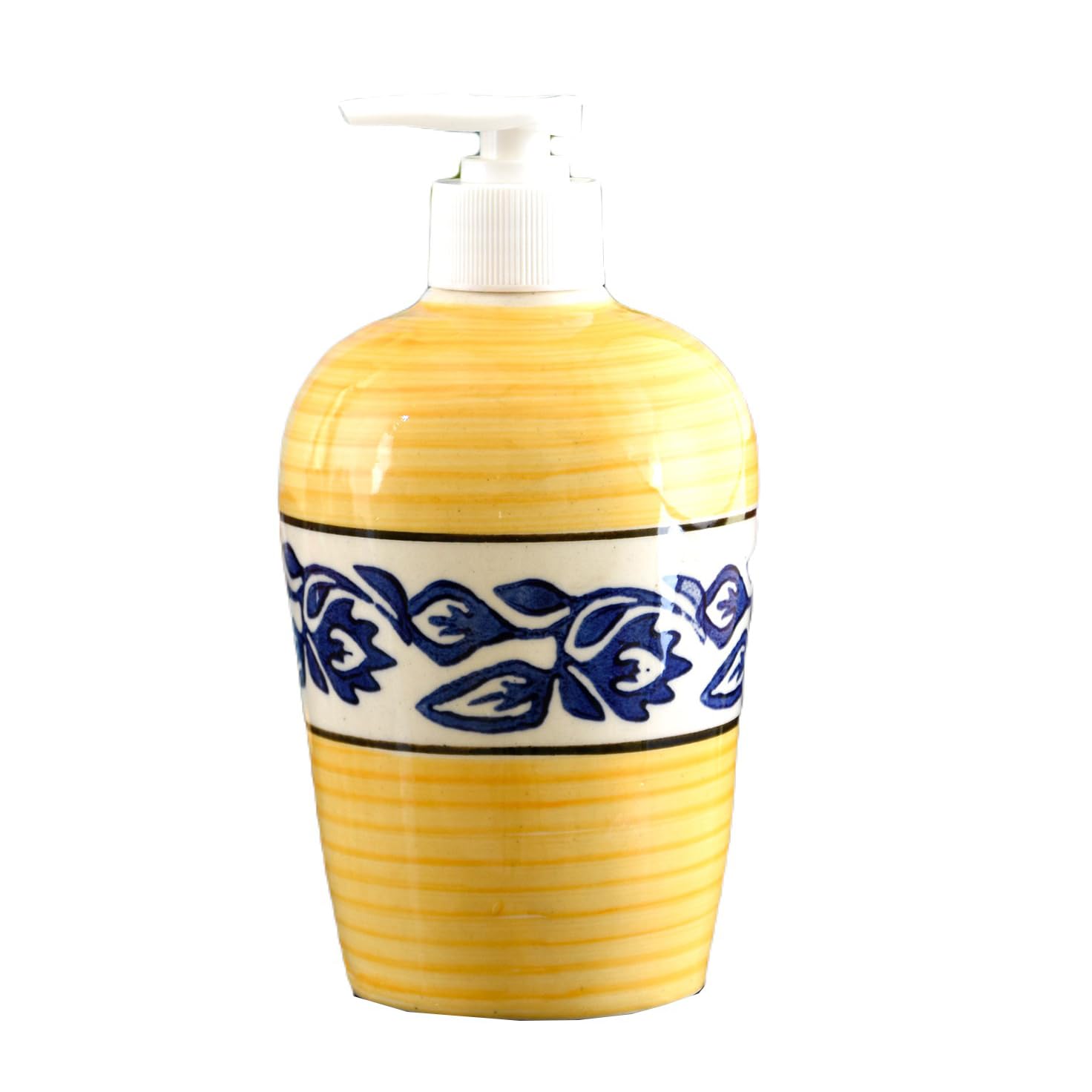 KunhaR Ceramic Liquid Soap Dispenser - Yellow Blue Vine, 450ml, 2 Pieces - Image 3