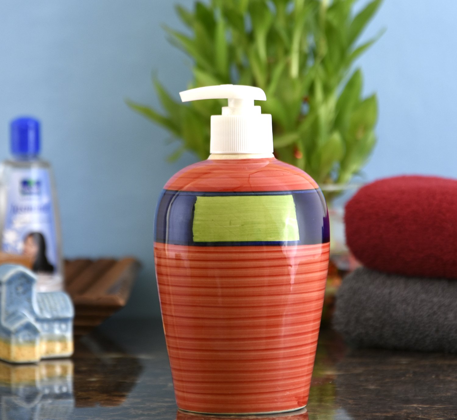 KunhaR Ceramic Liquid Soap Dispenser - Red Multicolor, 450ml, 2 Pieces