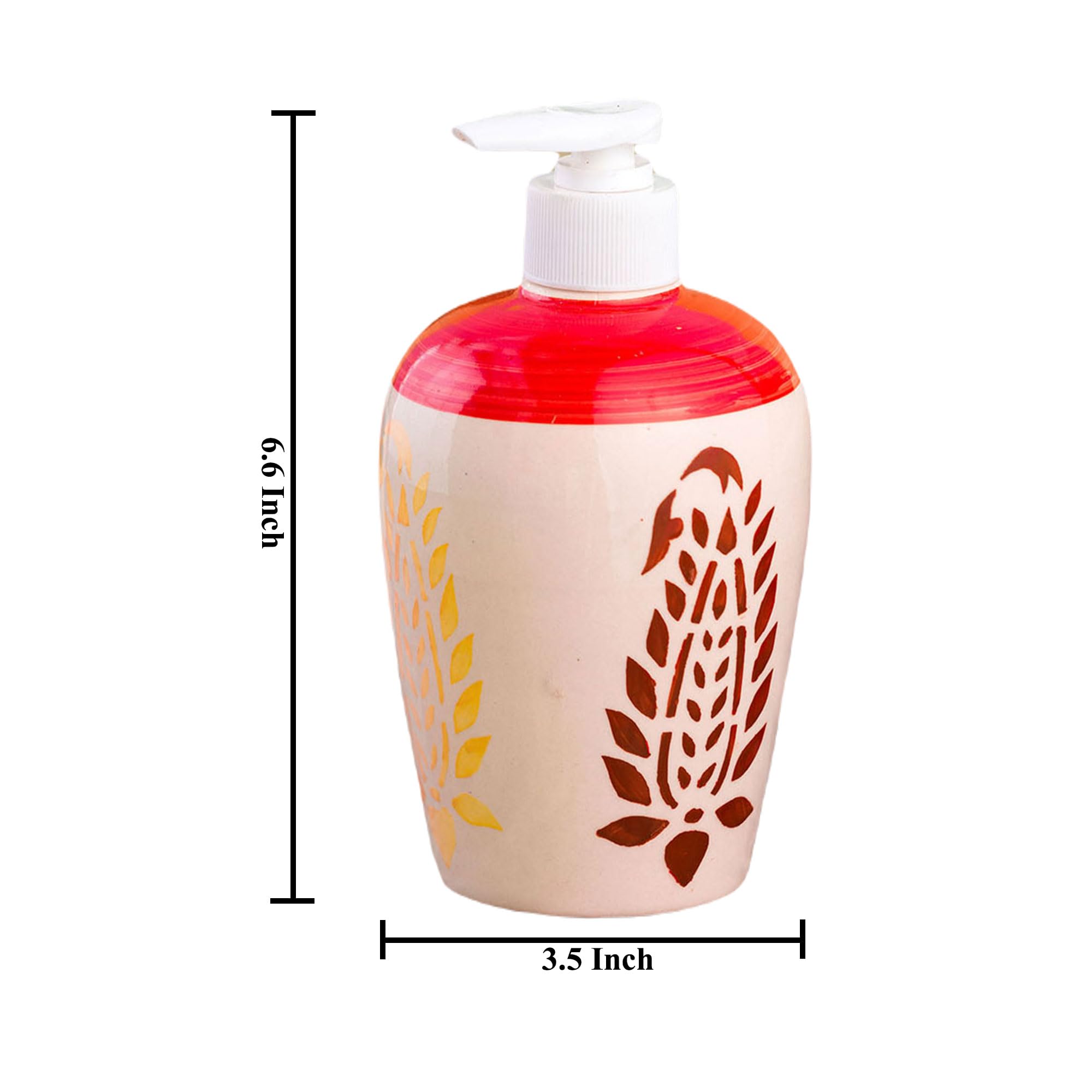 KunhaR Ceramic Liquid Soap Dispenser - Red White Leaf, 450ml, 2 Pieces - Image 2