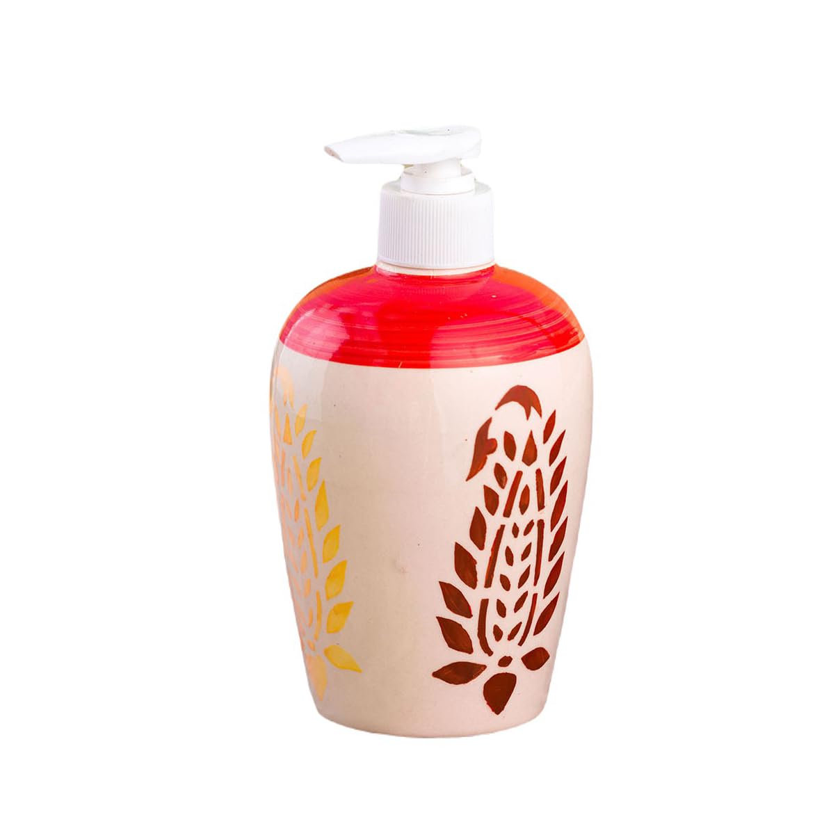 KunhaR Ceramic Liquid Soap Dispenser - Red White Leaf, 450ml, 2 Pieces - Image 3