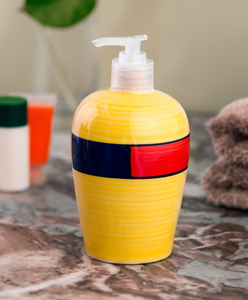 KunhaR Ceramic Liquid Soap Dispenser - Yellow Multicolor, 450ml, 2 Pieces