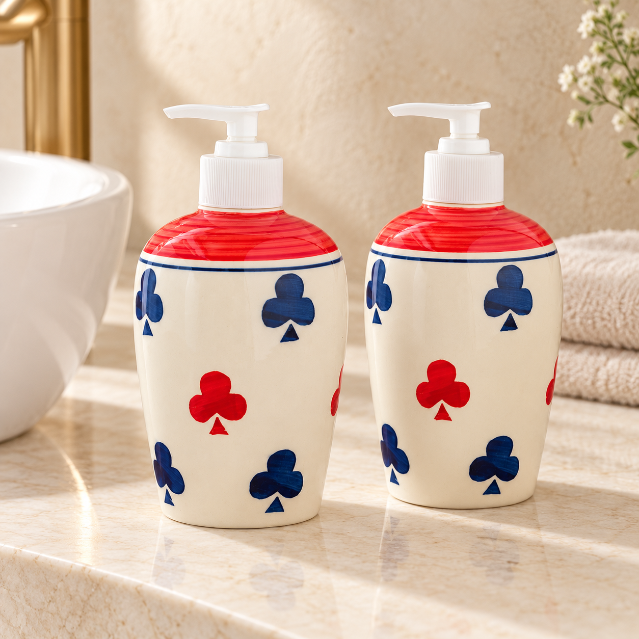 KunhaR Ceramic Liquid Soap Dispenser - White Chidi, 450ml, 2 Pieces