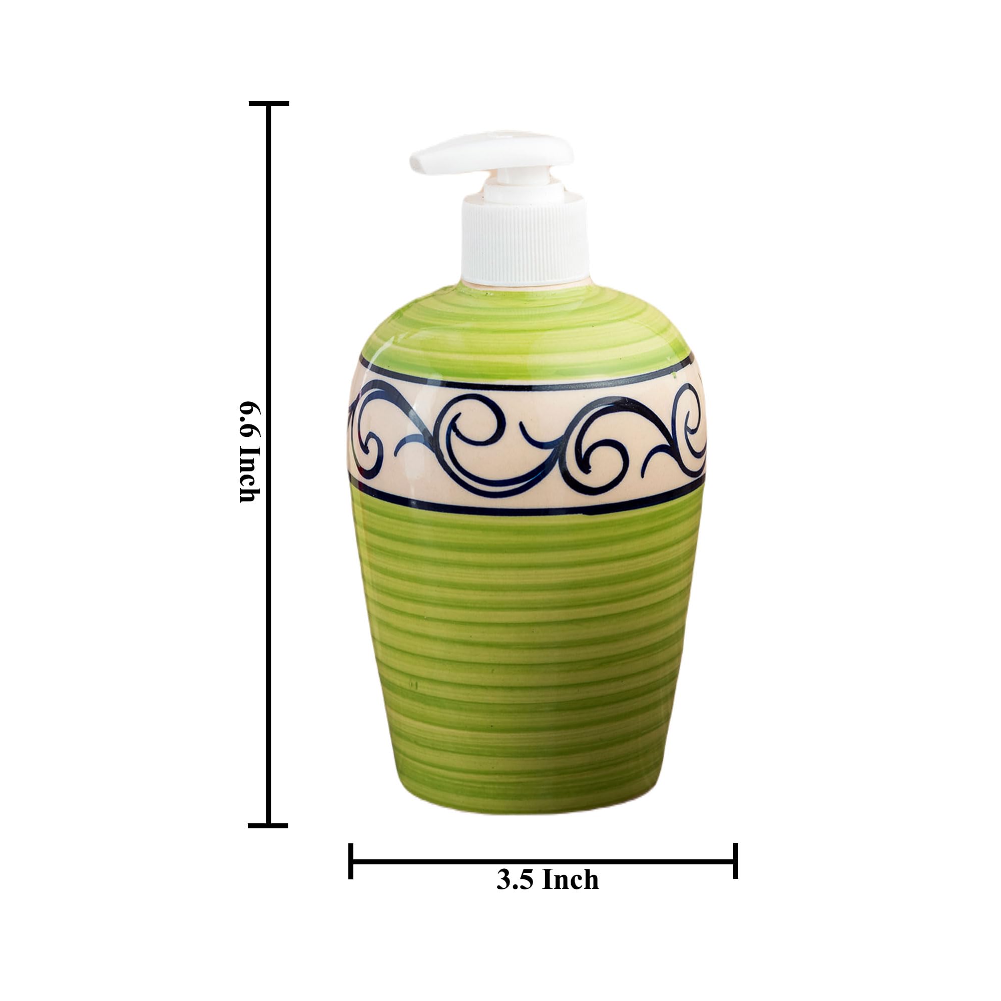 KunhaR Ceramic Liquid Soap Dispenser - Green Line, 450ml, 2 Pieces - Image 2