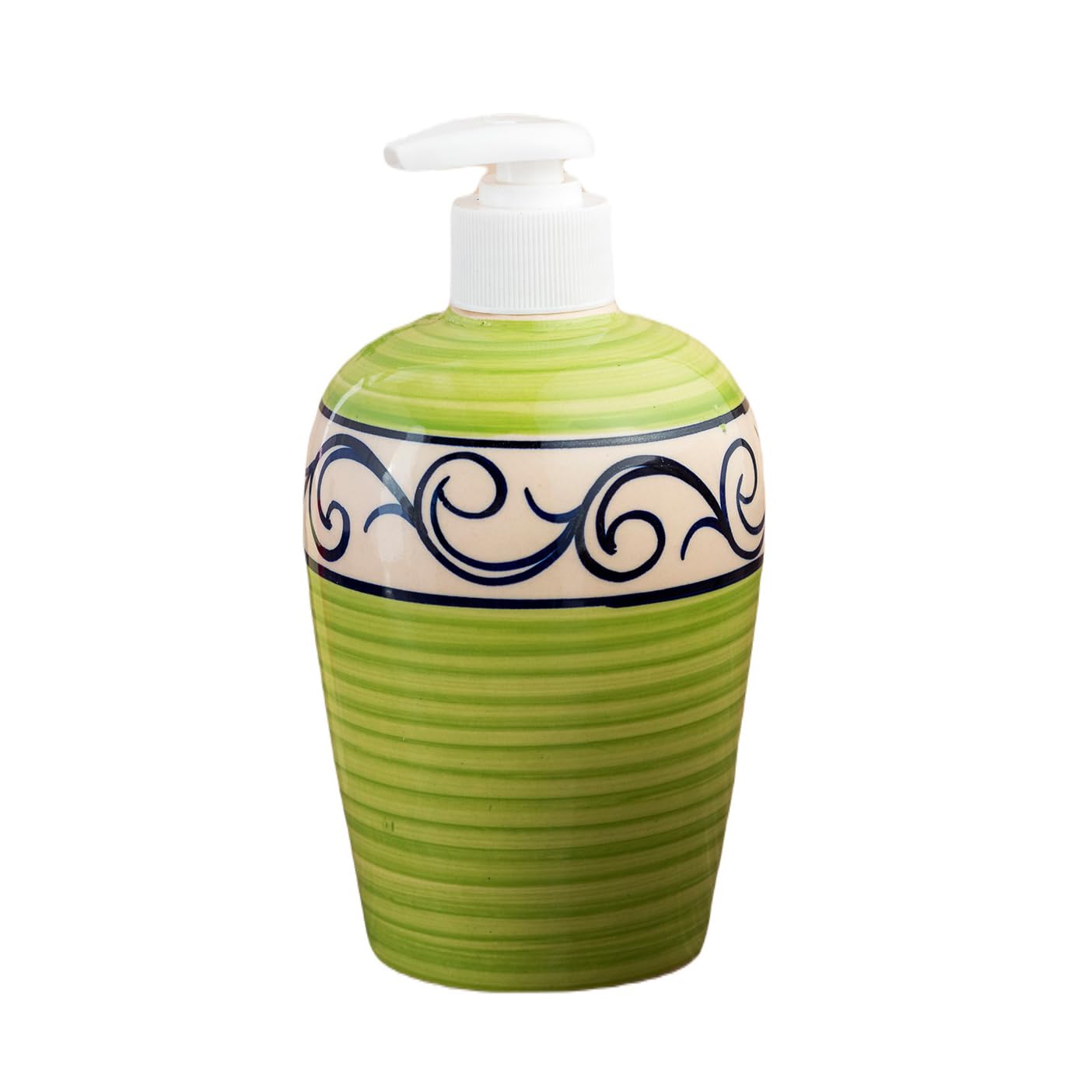 KunhaR Ceramic Liquid Soap Dispenser - Green Line, 450ml, 2 Pieces - Image 3