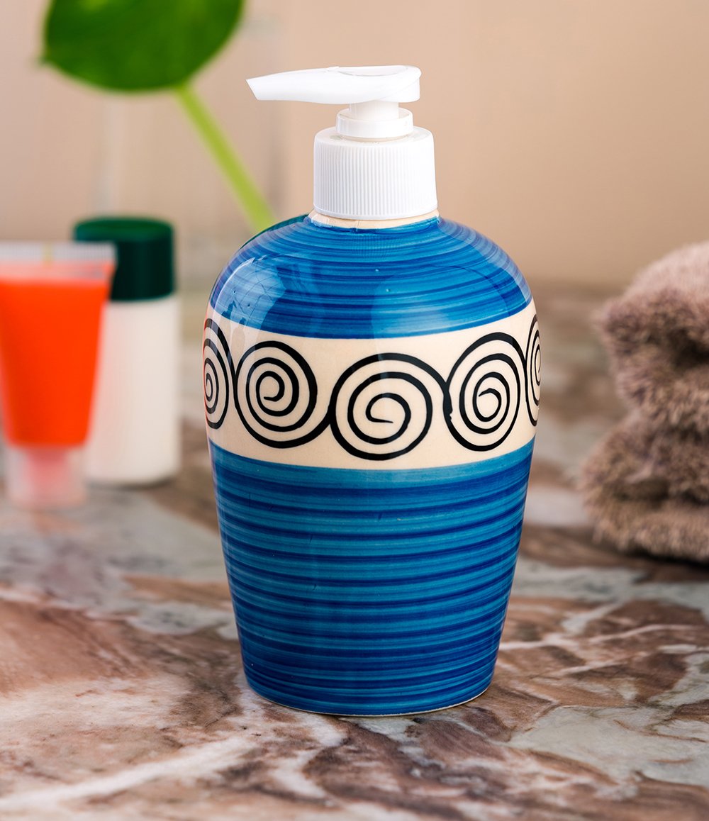 KunhaR Ceramic Liquid Soap Dispenser - SkyBlue Line, 450ml, 2 Pieces