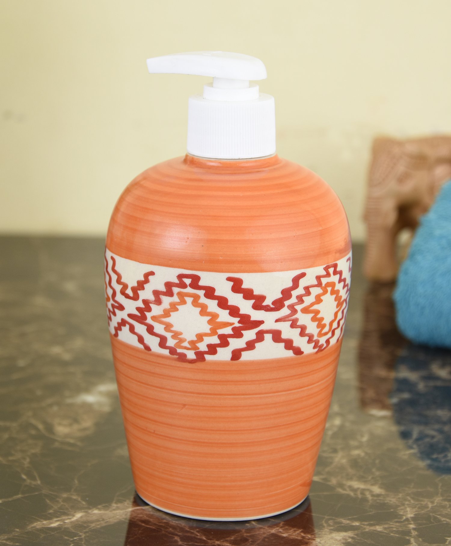 KunhaR Ceramic Liquid Soap Dispenser - Orange, 450ml, 2 Pieces