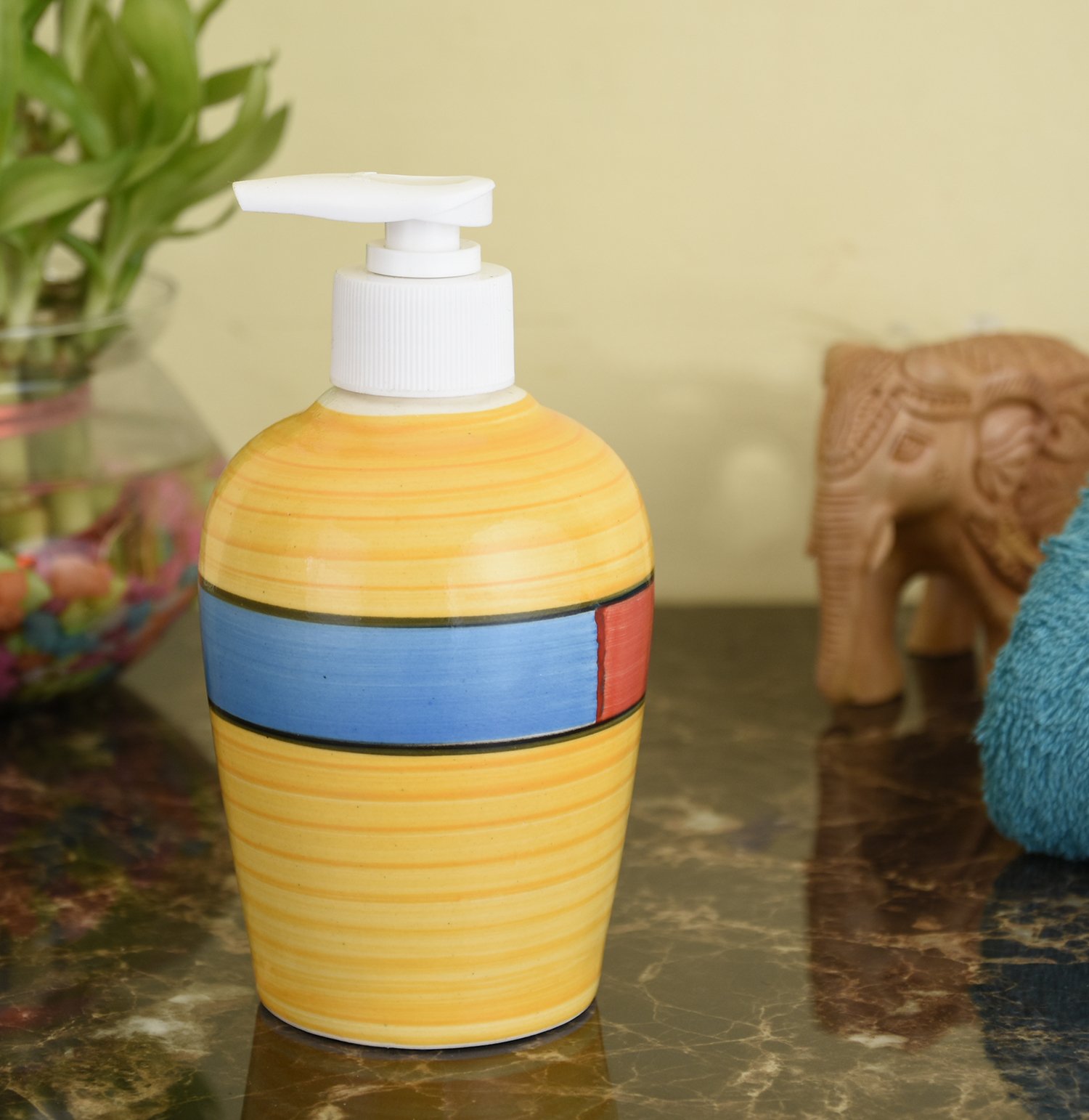 KunhaR Ceramic Liquid Soap Dispenser - Yellow, 450ml, 2 Pieces