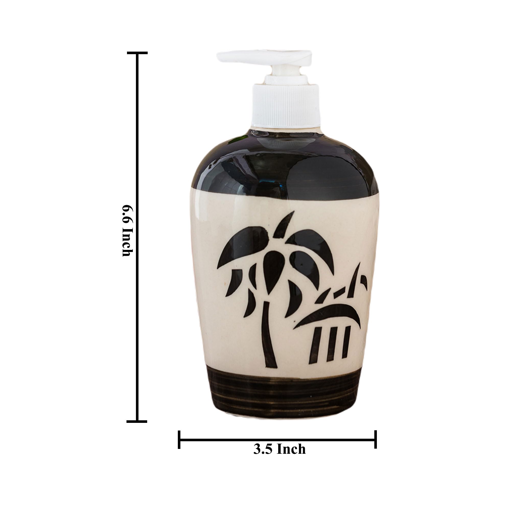 KunhaR Ceramic Liquid Soap Dispenser, Handwash Dispenser - Black Palm Leaf, 450ml, 2 Pieces - Image 2