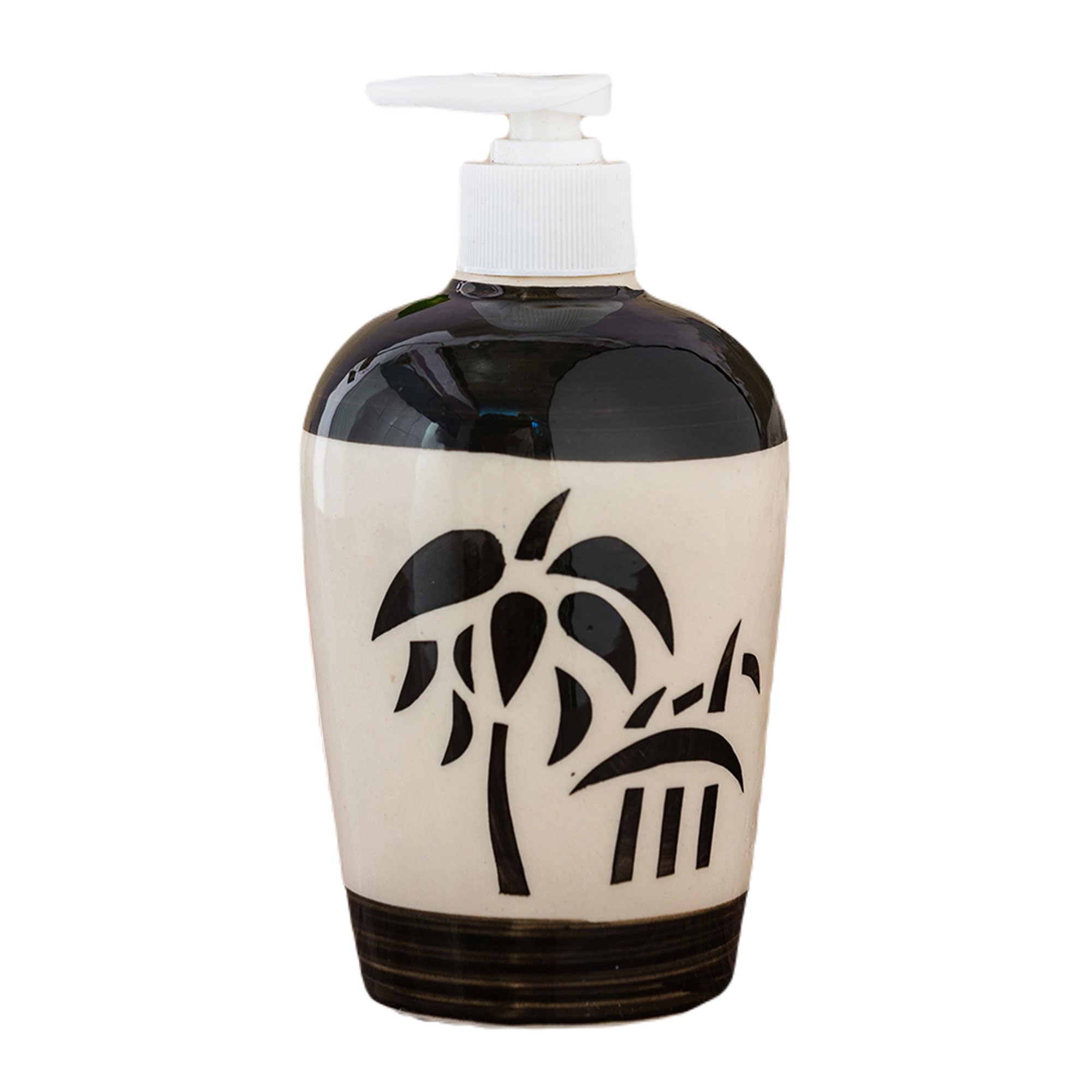 KunhaR Ceramic Liquid Soap Dispenser, Handwash Dispenser - Black Palm Leaf, 450ml, 2 Pieces - Image 3