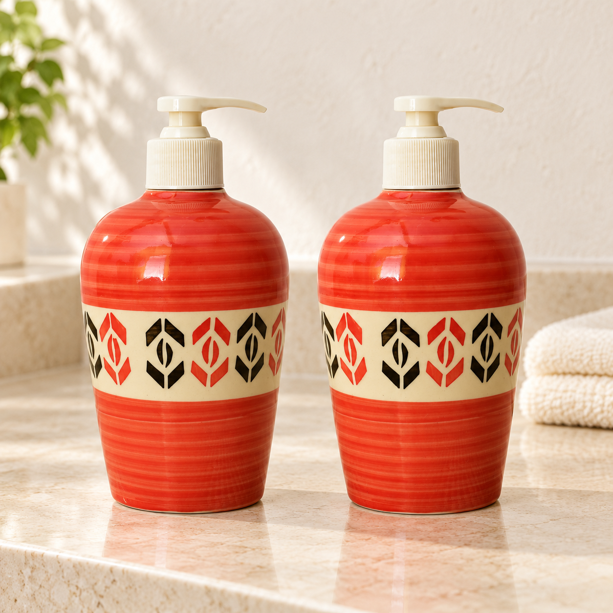 KunhaR Ceramic Long-Lasting Liquid Handwash Soap Dispenser for Bathroom | Handwash Bottle for Kitchen | Soap Dispenser for Wash Basin | Bathroom Accessories | 450 ml, 2 Pieces, Jasper