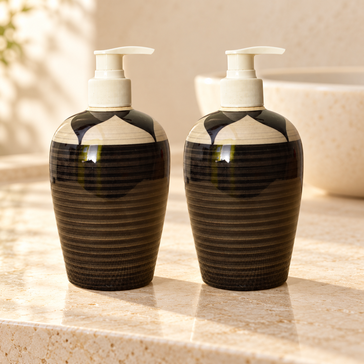KunhaR Ceramic Long-Lasting Liquid Handwash Soap Dispenser for Bathroom | Handwash Bottle for Kitchen | Soap Dispenser for Wash Basin | Bathroom Accessories | 450 ml, 2 Pieces, Graphite