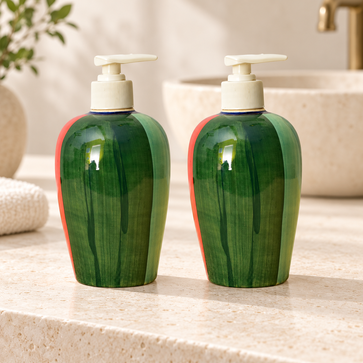 KunhaR Ceramic Long-Lasting Liquid Handwash Soap Dispenser for Bathroom | Handwash Bottle for Kitchen | Soap Dispenser for Wash Basin | Bathroom Accessories | 450 ml, 2 Pieces, Finch