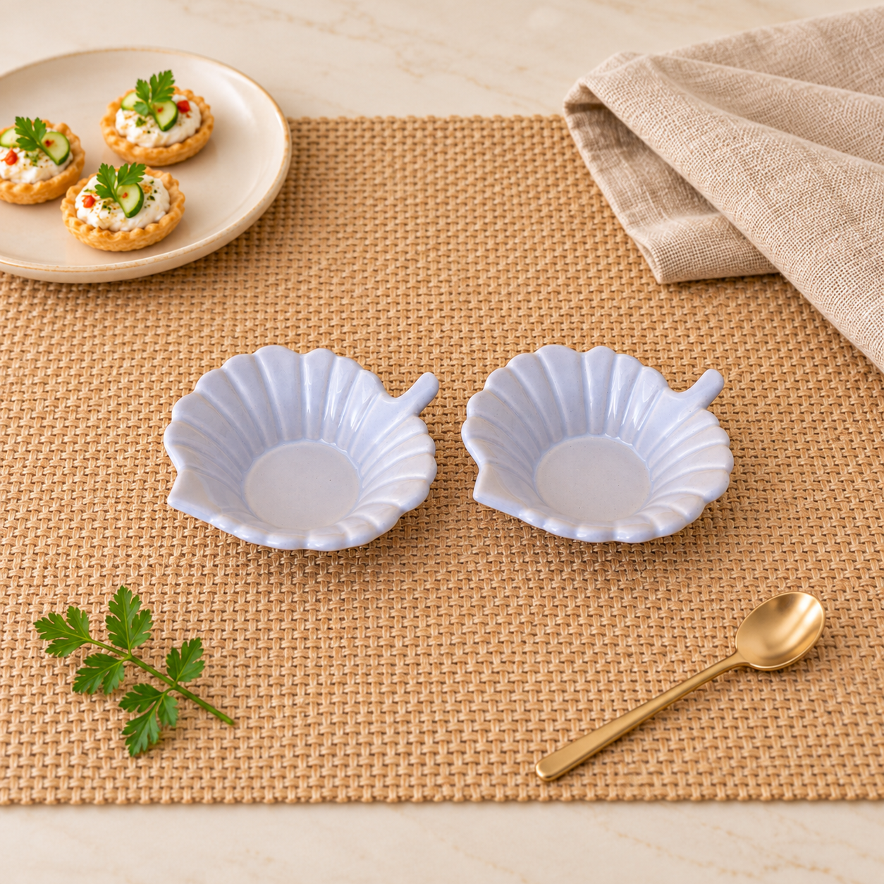Kunhar Ceramic Sauce Holder - 50 ML, 2 Pieces, Baby Blue