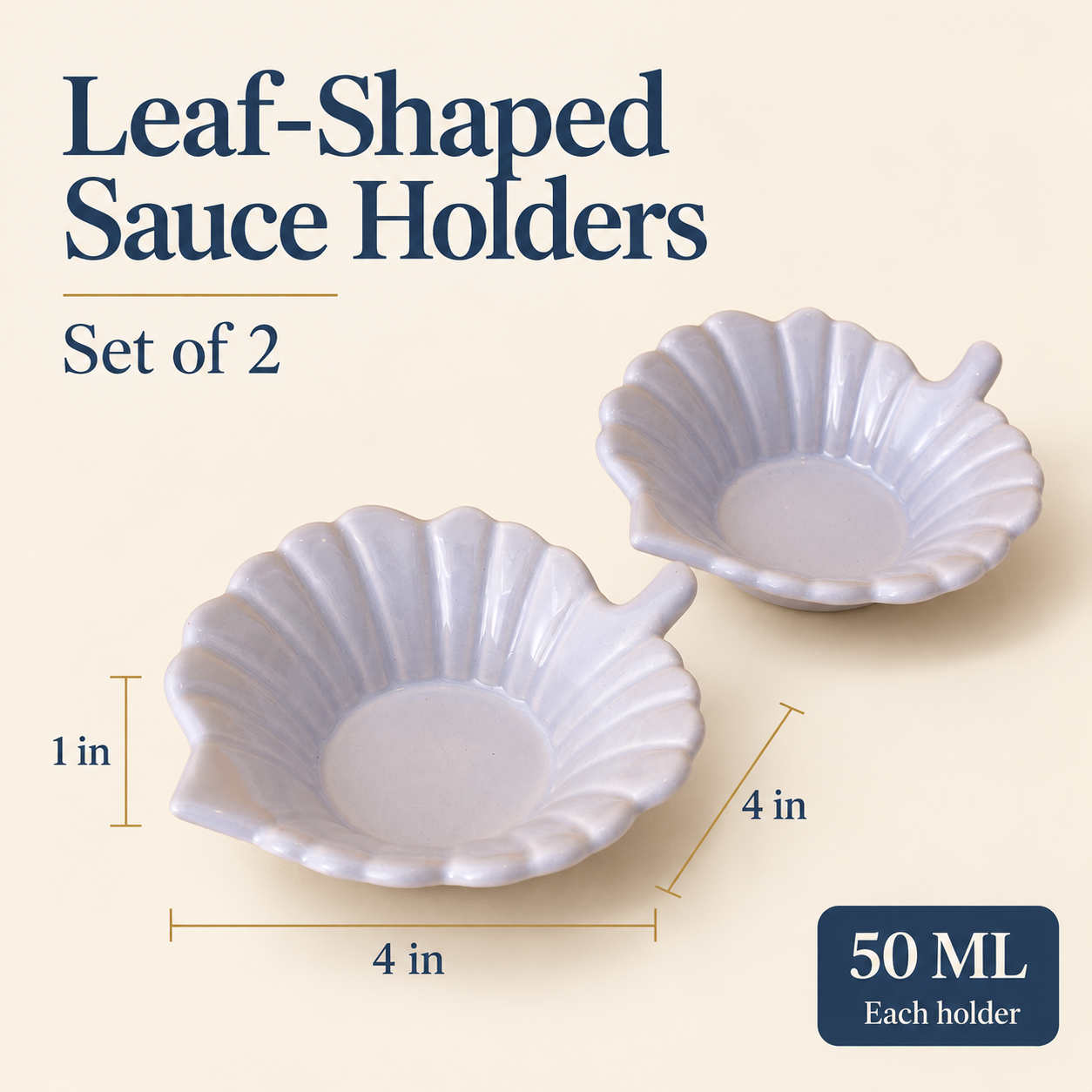 Kunhar Ceramic Sauce Holder - 50 ML, 2 Pieces, Baby Blue