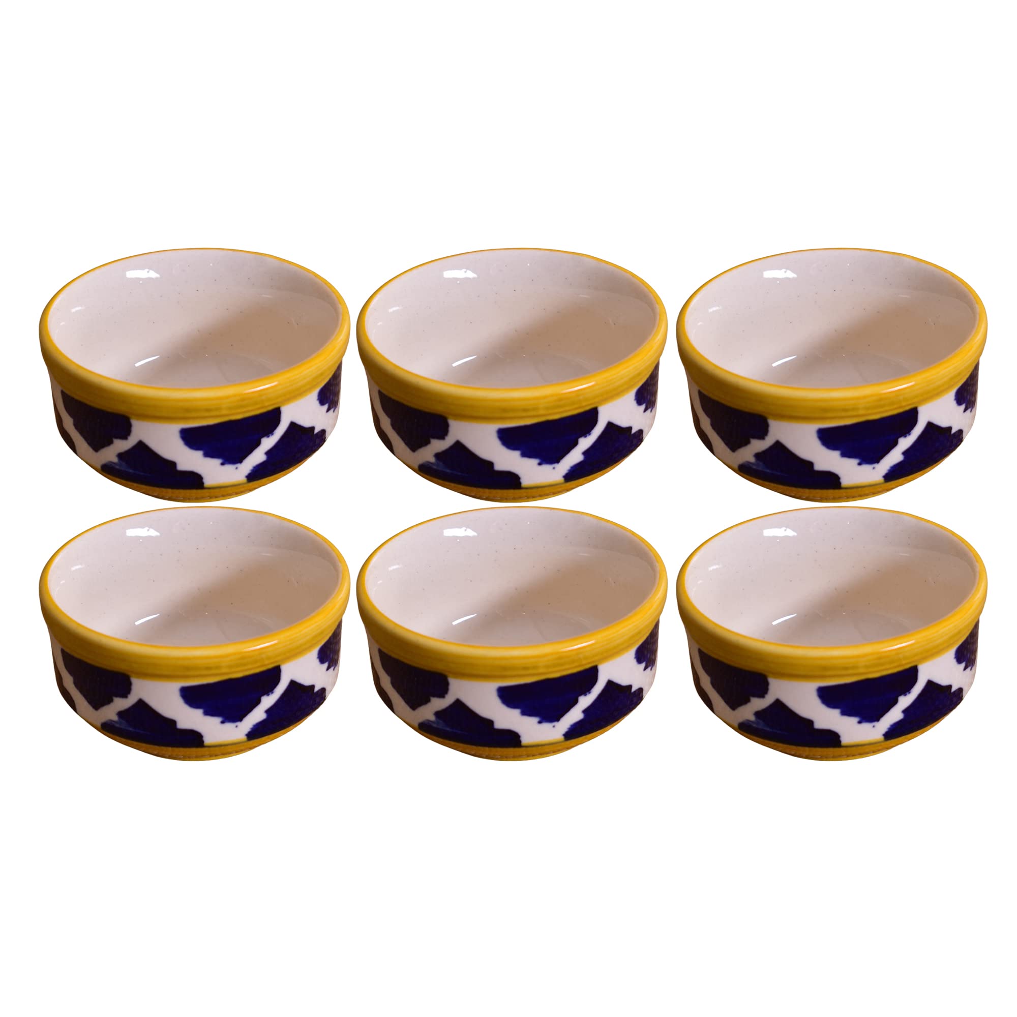 Kunhar Ceramic Sauce Holder - 100 ML, 6 Pieces, Yellow Blue