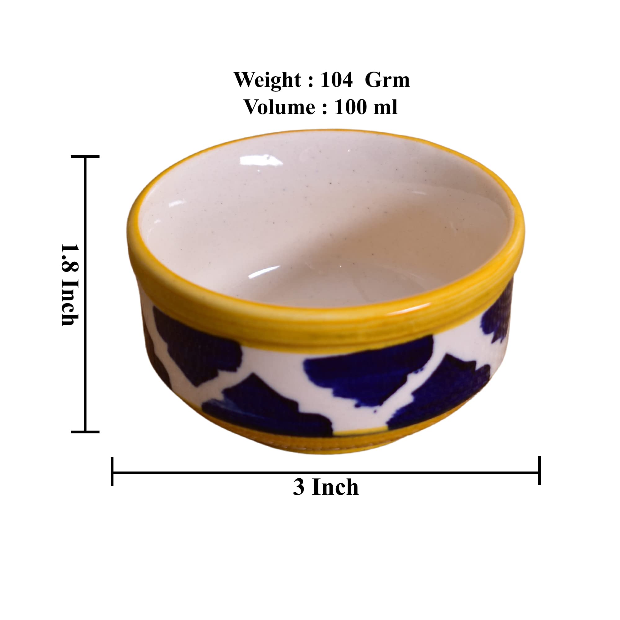 Kunhar Ceramic Sauce Holder - 100 ML, 6 Pieces, Yellow Blue - Image 2