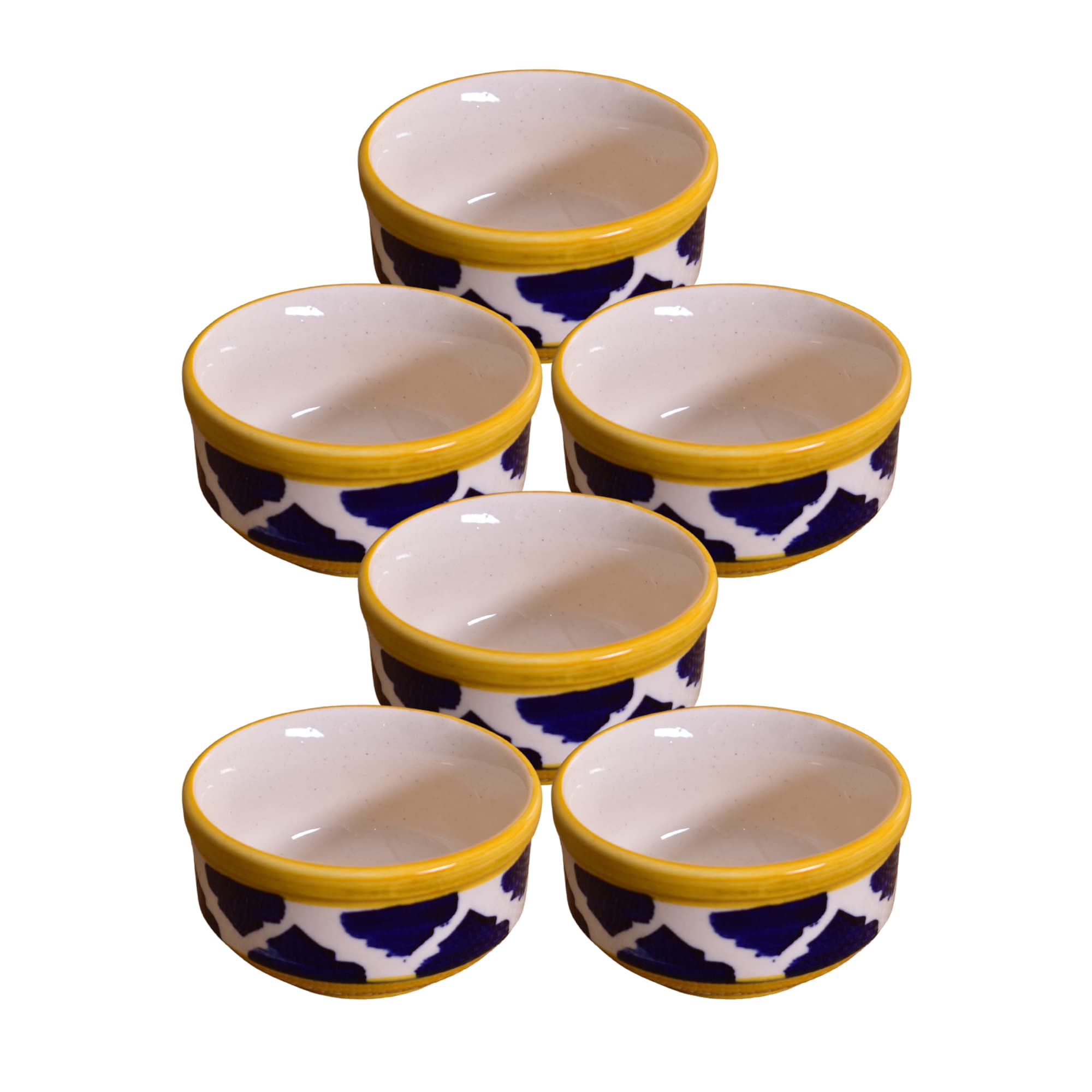 Kunhar Ceramic Sauce Holder - 100 ML, 6 Pieces, Yellow Blue - Image 3