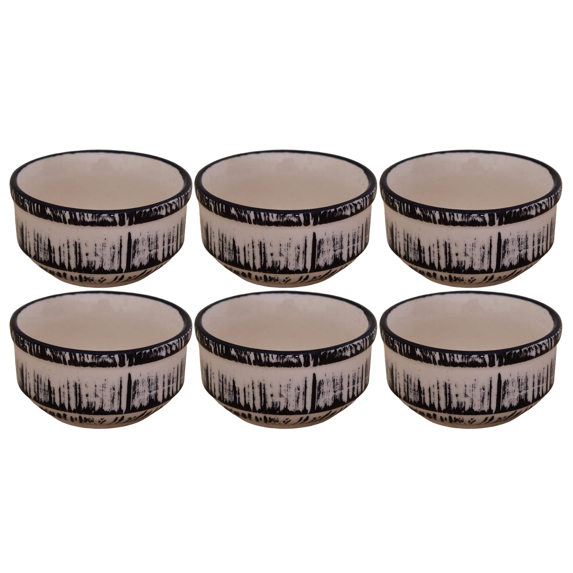 Kunhar Ceramic Sauce Holder - 100 ML, 6 Pieces, Black White