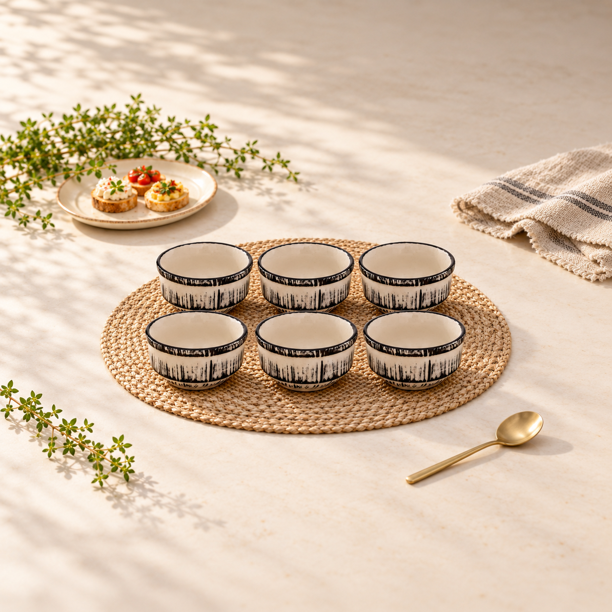 Kunhar Ceramic Sauce Holder - 100 ML, 6 Pieces, Black White