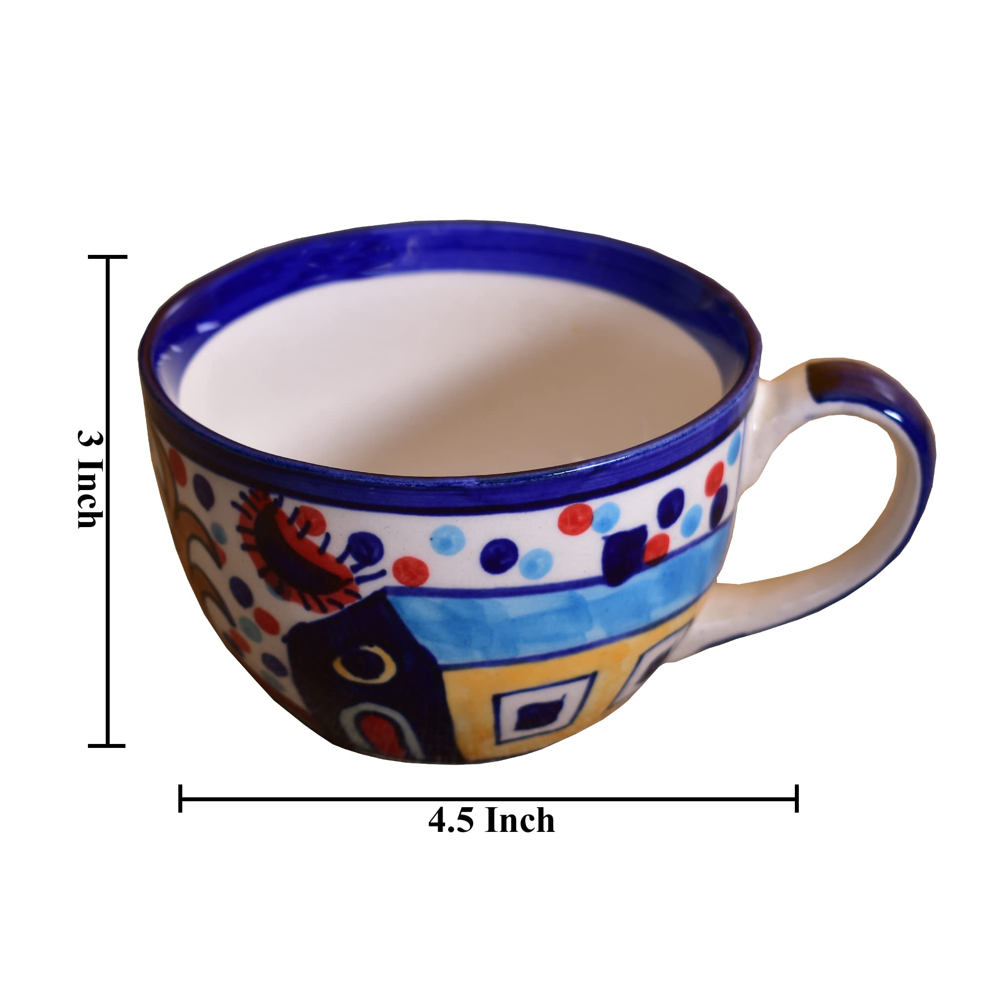 Kunhar Ceramic Hut Painting Soup Mug - Multicolor, 2 Pieces, 350 ML - Image 2