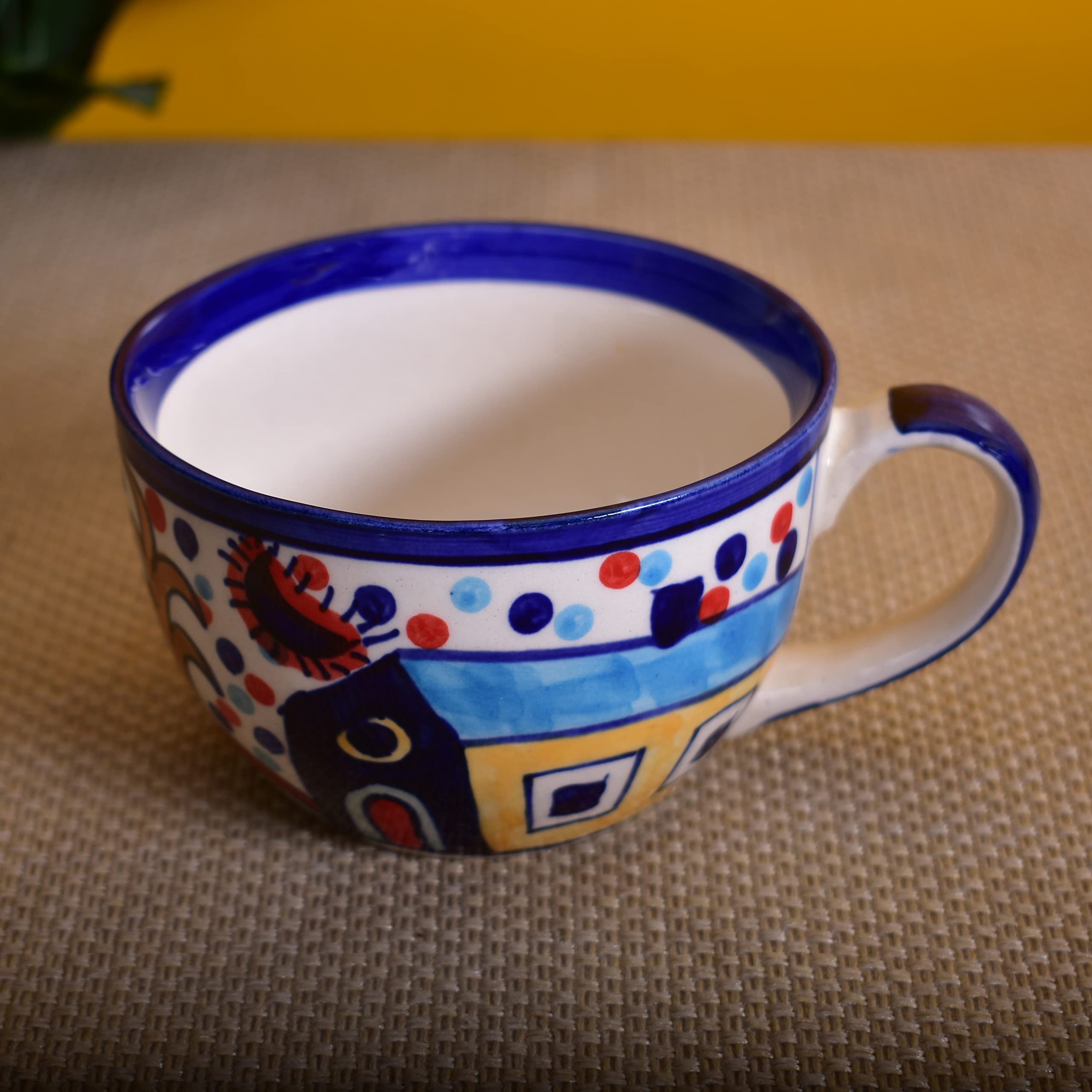 Kunhar Ceramic Hut Painting Soup Mug - Multicolor, 2 Pieces, 350 ML - Image 3