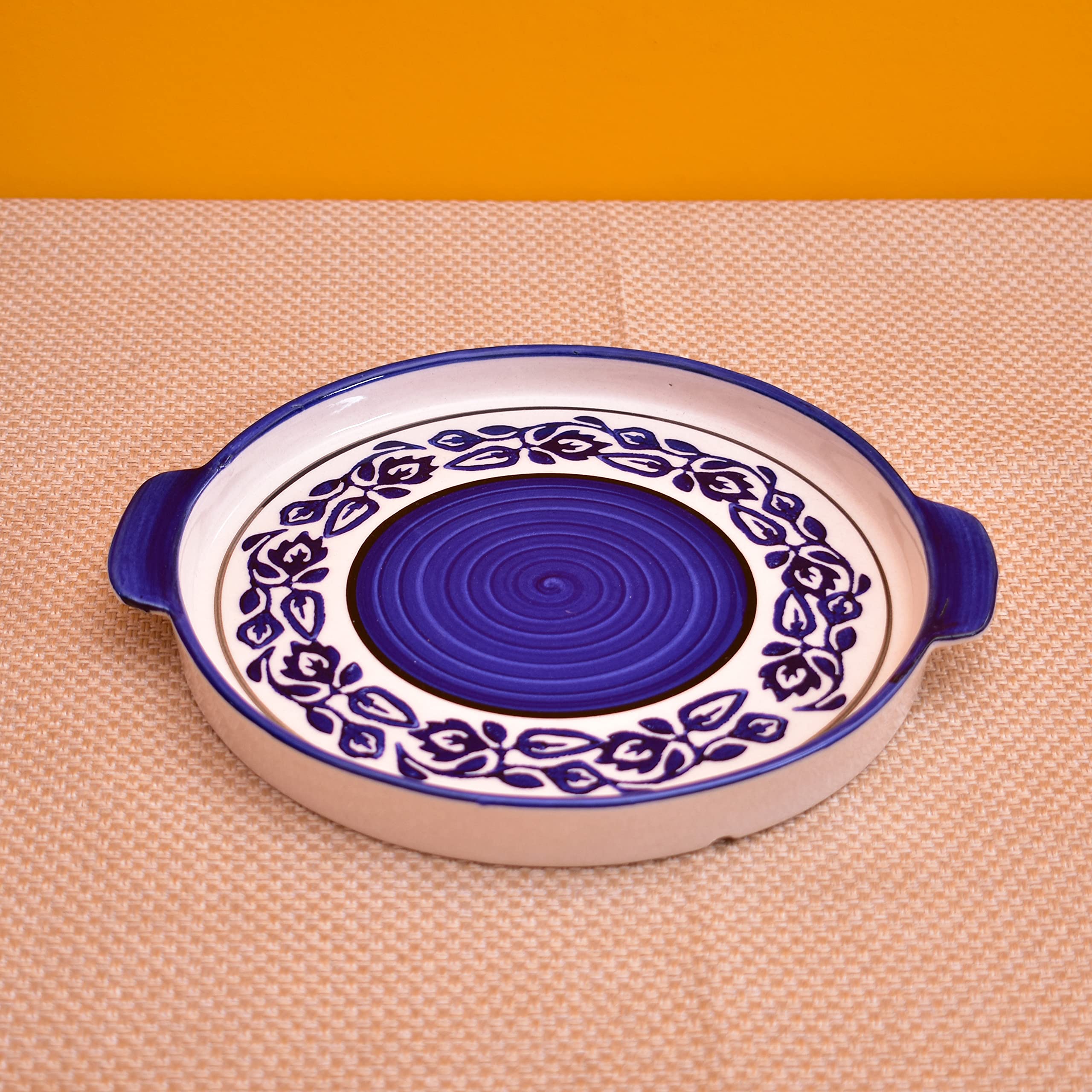 Kunhar Ceramic Snacks Serving Tray, Pizza Plate - 1 Piece, Blue Vine, 8 Inch - Image 3
