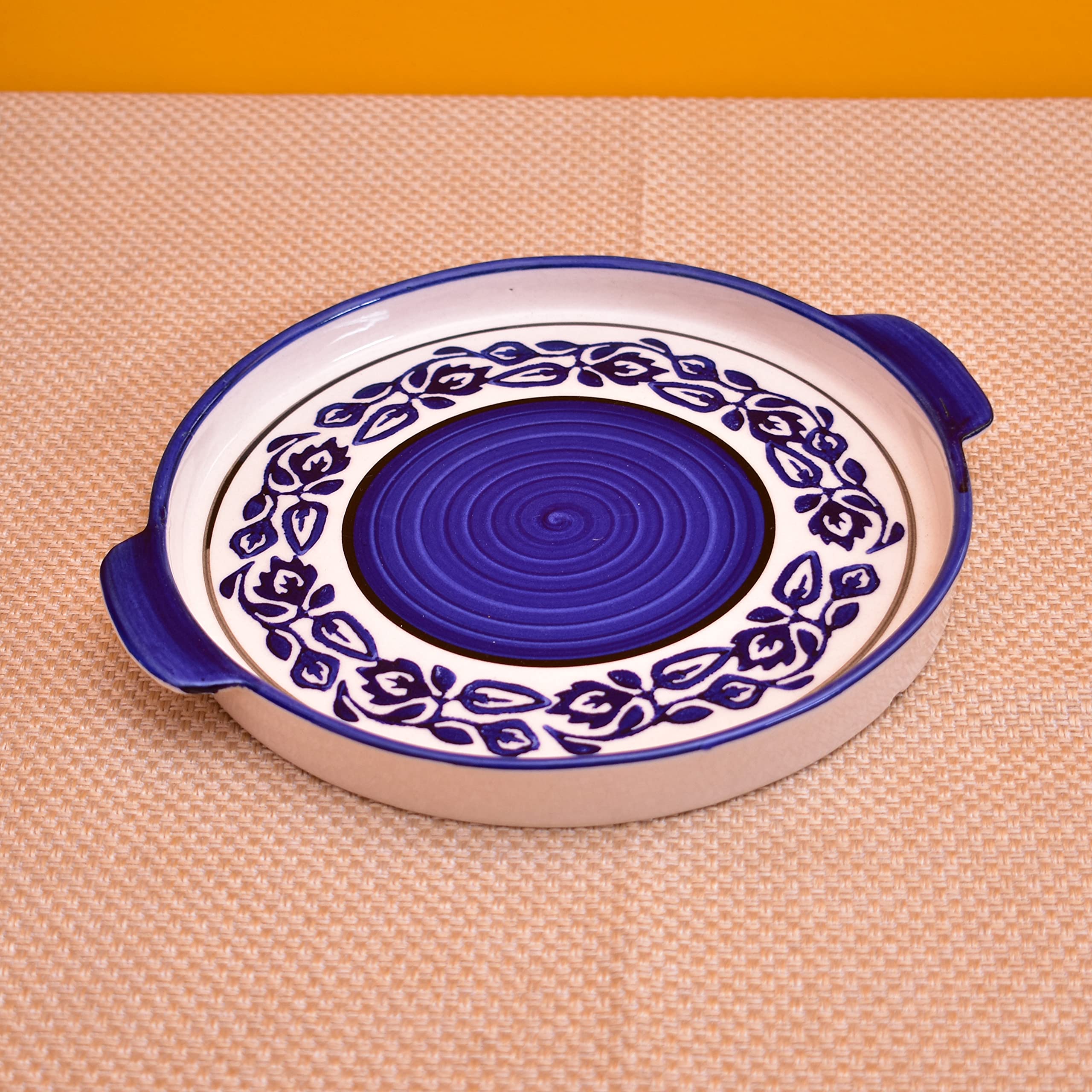 Kunhar Ceramic Snacks Serving Tray, Pizza Plate - 1 Piece, Blue Vine, 8 Inch - Image 4