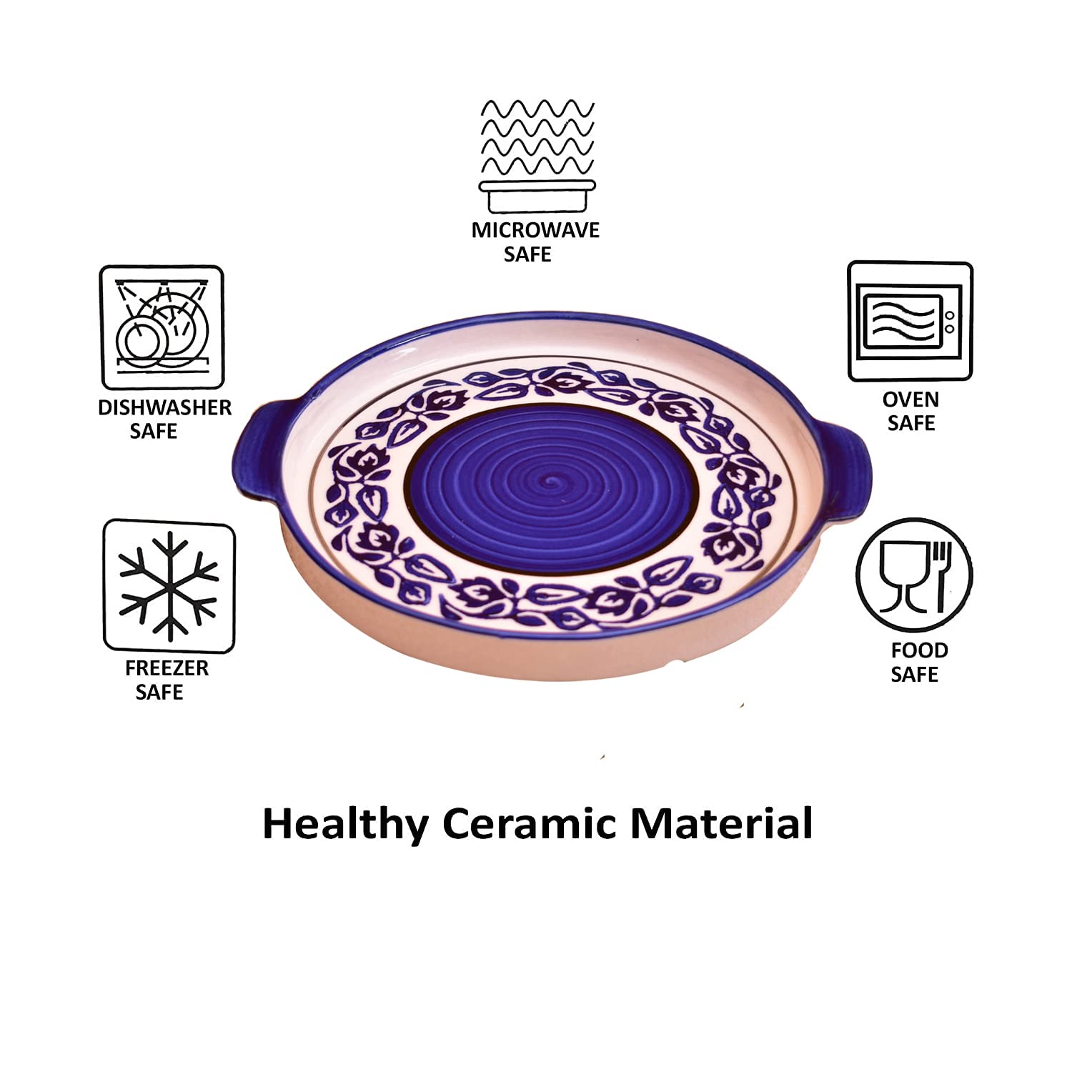 Kunhar Ceramic Snacks Serving Tray, Pizza Plate - 1 Piece, Blue Vine, 8 Inch - Image 5